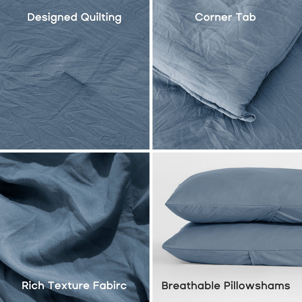 Luxurious Quilted Washed Comforter Sets Queen 3 Piece, Soft and Cozy, Fluffy Microfiber Fill, Washed Textured Wrinkled Design (Flint St... - Luxurious Quilted Duvet Cover Set Detail