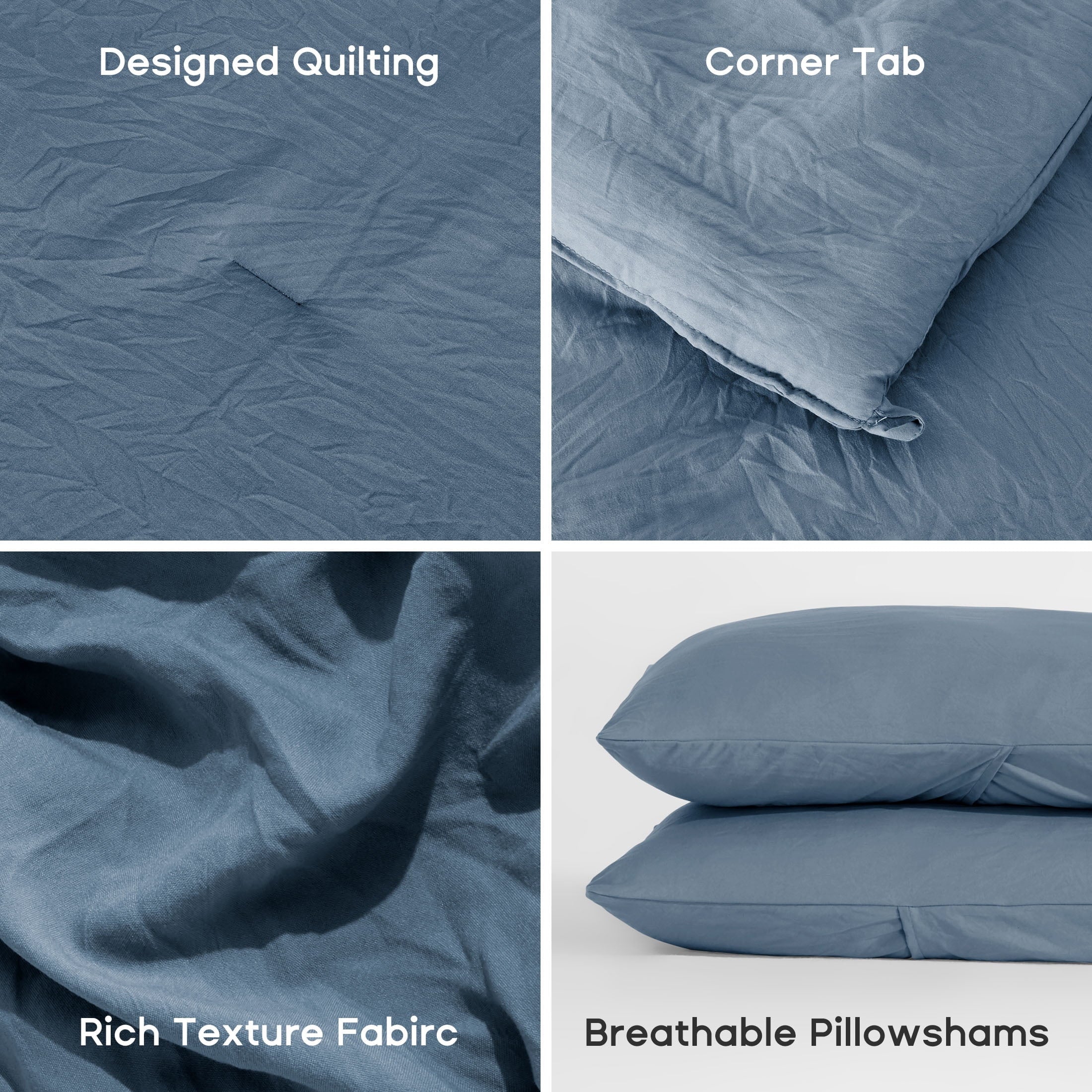Luxurious Quilted Washed Comforter Sets Queen 3 Piece, Soft and Cozy, Fluffy Microfiber Fill, Washed Textured Wrinkled Design (Flint St... - Luxurious Quilted Duvet Cover Set Detail