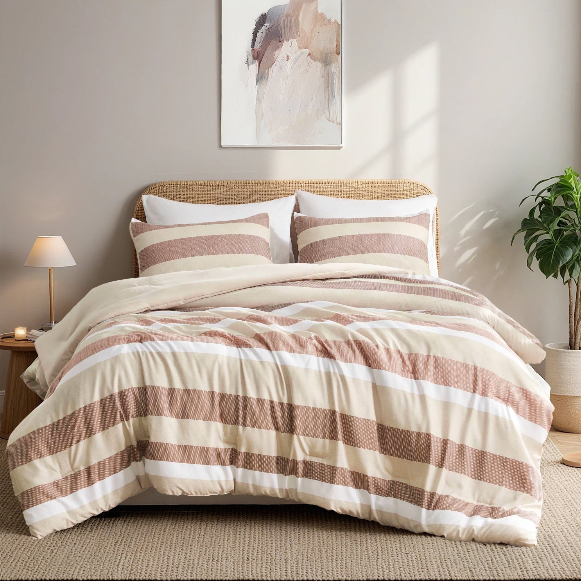 Hypoallergenic Cloud 2-Piece Comforter Sets, Reversible Striped Comforter Set for Dorm, Lightweight All Season Bedding Set with Pillow Sha... - Cloud-Like Soft Lightweight Bed Comforter Detail