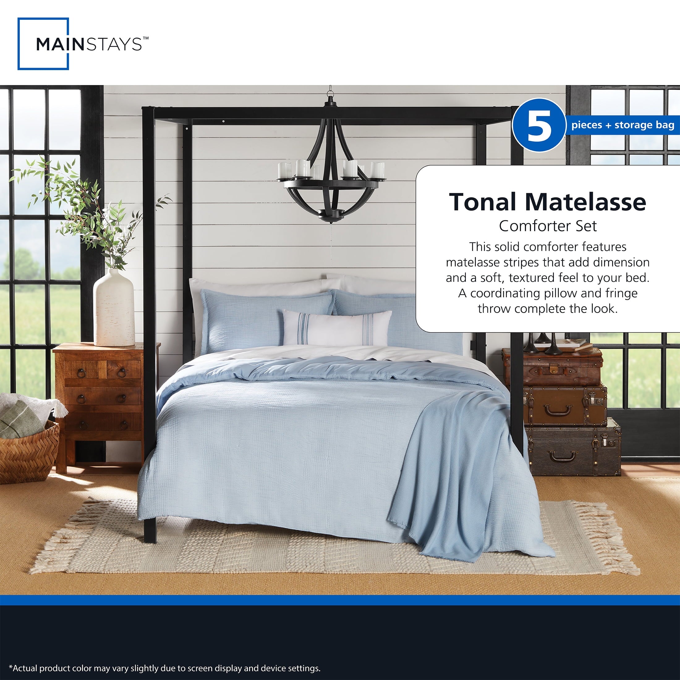 Hypoallergenic Cloud Full/Queen Comforter Set, All-Season, 5-Piece, Blue Matelasse Tonal Stripe - All-Season Down Alternative Comforter Insert Detail
