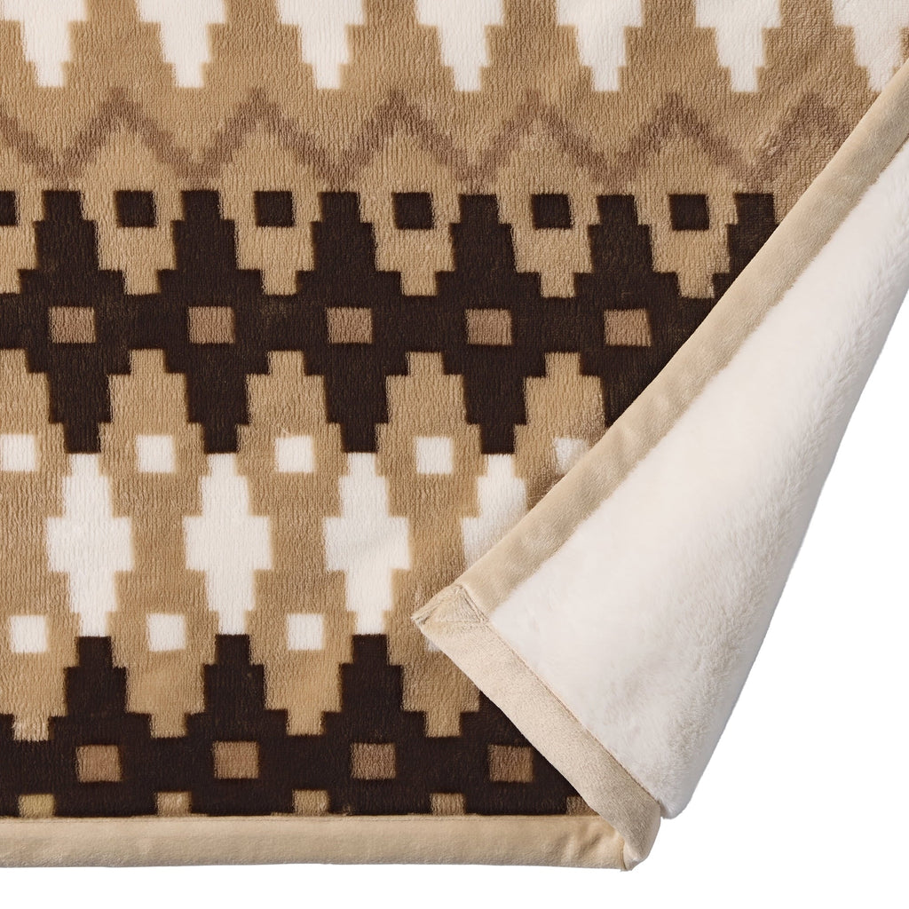 Super Soft Flannel Printed Velvet Plush Reverse to Faux Fur Super Soft Throw Blanket, Oversized, Linder Border Beige - Luxury Knitted Decorative Throw Blanket with Fringes Detail