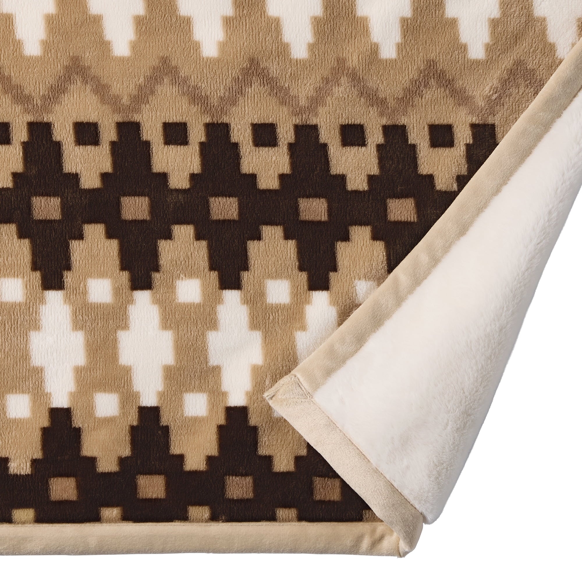 Super Soft Flannel Printed Velvet Plush Reverse to Faux Fur Super Soft Throw Blanket, Oversized, Linder Border Beige - Luxury Knitted Decorative Throw Blanket with Fringes Detail