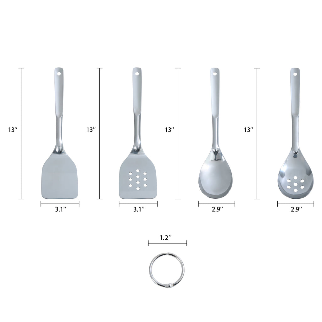 Heavy Duty Stainless Steel 4-Piece Utensil Set: Includes Spatula, Slotted Spatula, Spoon, and Slotted Spoon - Heavy Duty Stainless Steel Kitchen Shears Detail