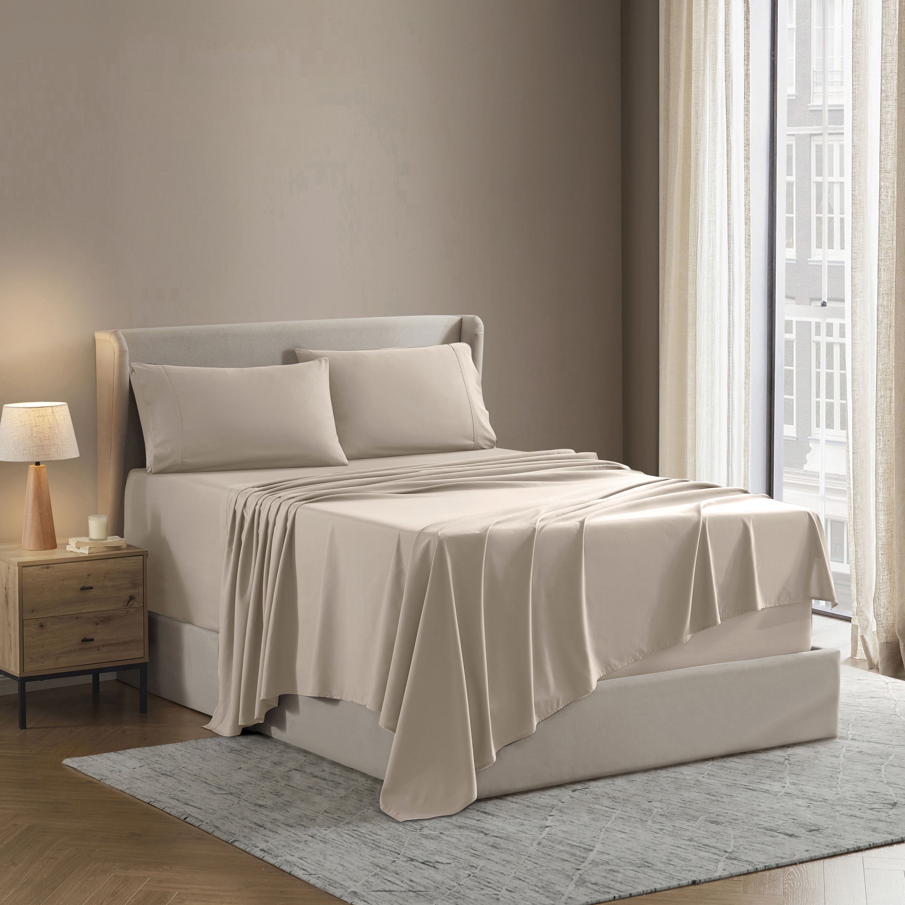 Ultra-Soft King Sheet Sets, 1800 Series Deep Pocket 4 Piece, Luxury Soft Microfiber Bed Sheet Sets, BEIGE CREAM - Luxury Bed Sheet Set with Deep Pockets Detail
