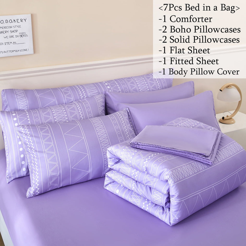 Heavyweight Warmth 8-Pieces Boho Bedding Set Full Lavender Striped Bed in a Bag for Girls Women Soft Fluffy Purple Comforter Set with Sh... - Hypoallergenic Ultra-Fluffy Quilt for Winter Detail