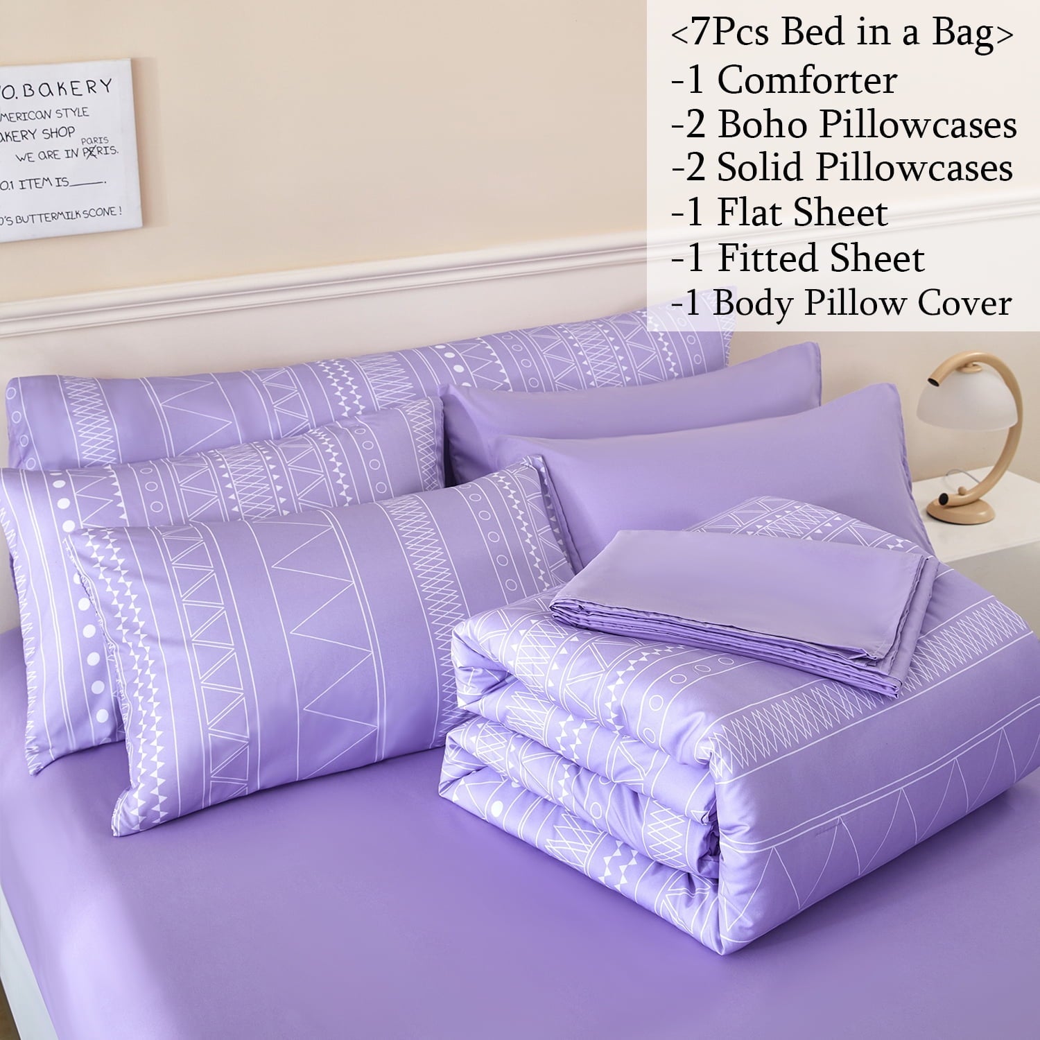 Heavyweight Warmth 8-Pieces Boho Bedding Set Full Lavender Striped Bed in a Bag for Girls Women Soft Fluffy Purple Comforter Set with Sh... - Hypoallergenic Ultra-Fluffy Quilt for Winter Detail