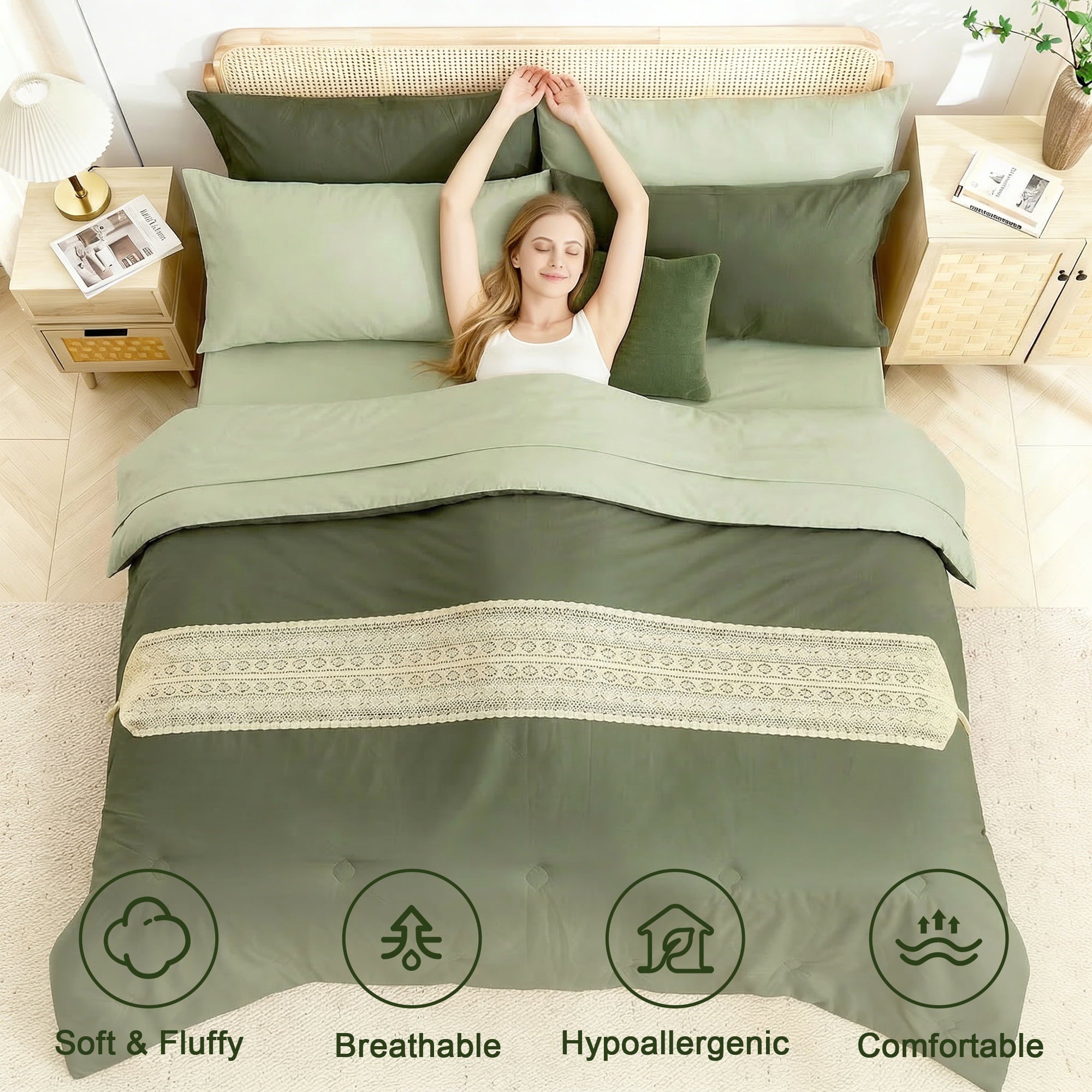 Heavyweight Warmth 7 Pieces Comforter Set Queen，Bed in A bag，All Seasons Bedding sets with Comforter,Fitted Sheet,Flat Sheet,Pillowcases... - All-Season Down Alternative Comforter Insert Detail