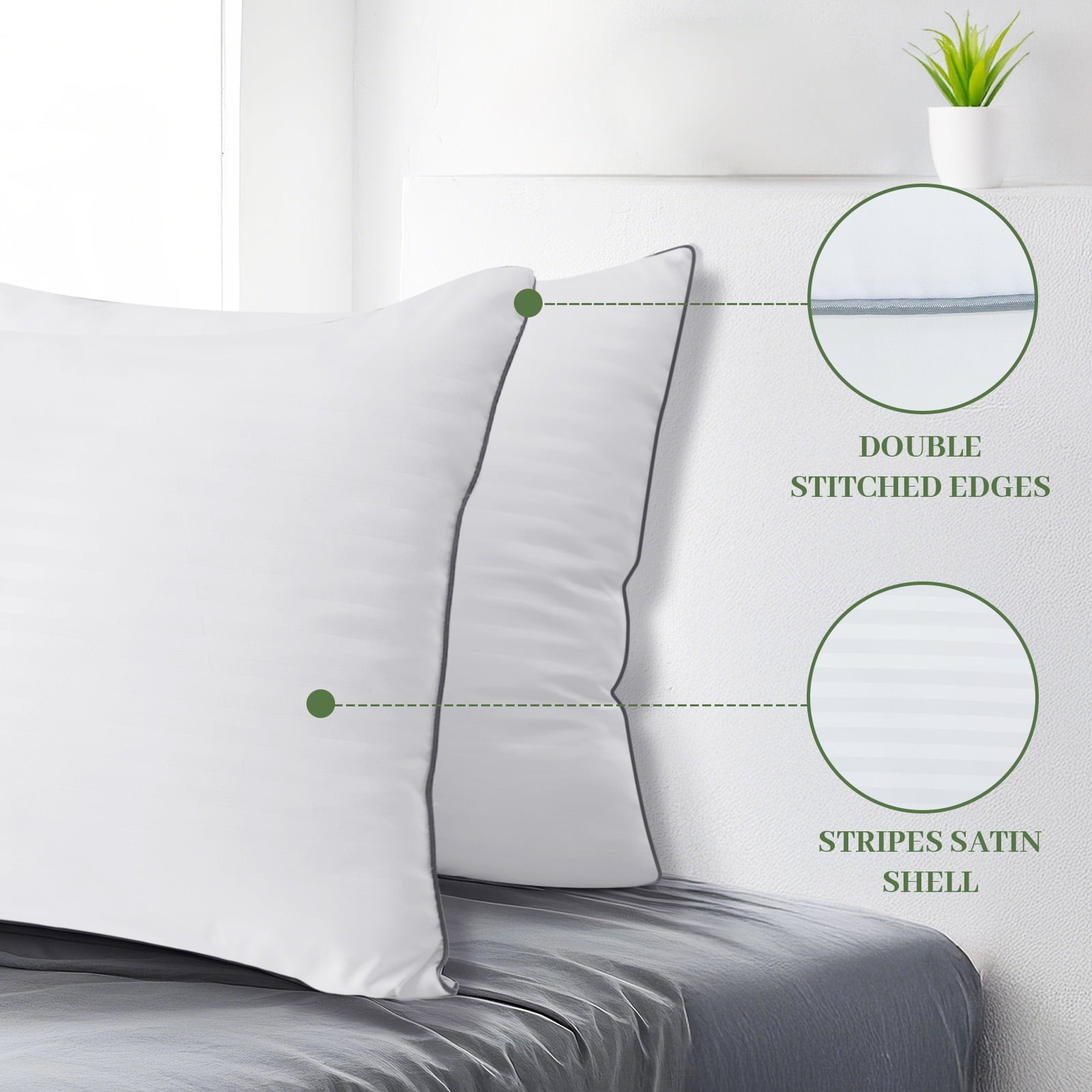 Fluffy Shredded Pillows Standard Size Set of 2, Hotel Quality, Down Alternative Gusseted Bed Pillows for Side, Back, And Stomach Slee... - Decorative Throw Pillow Cushion for Sofa & Bed Detail
