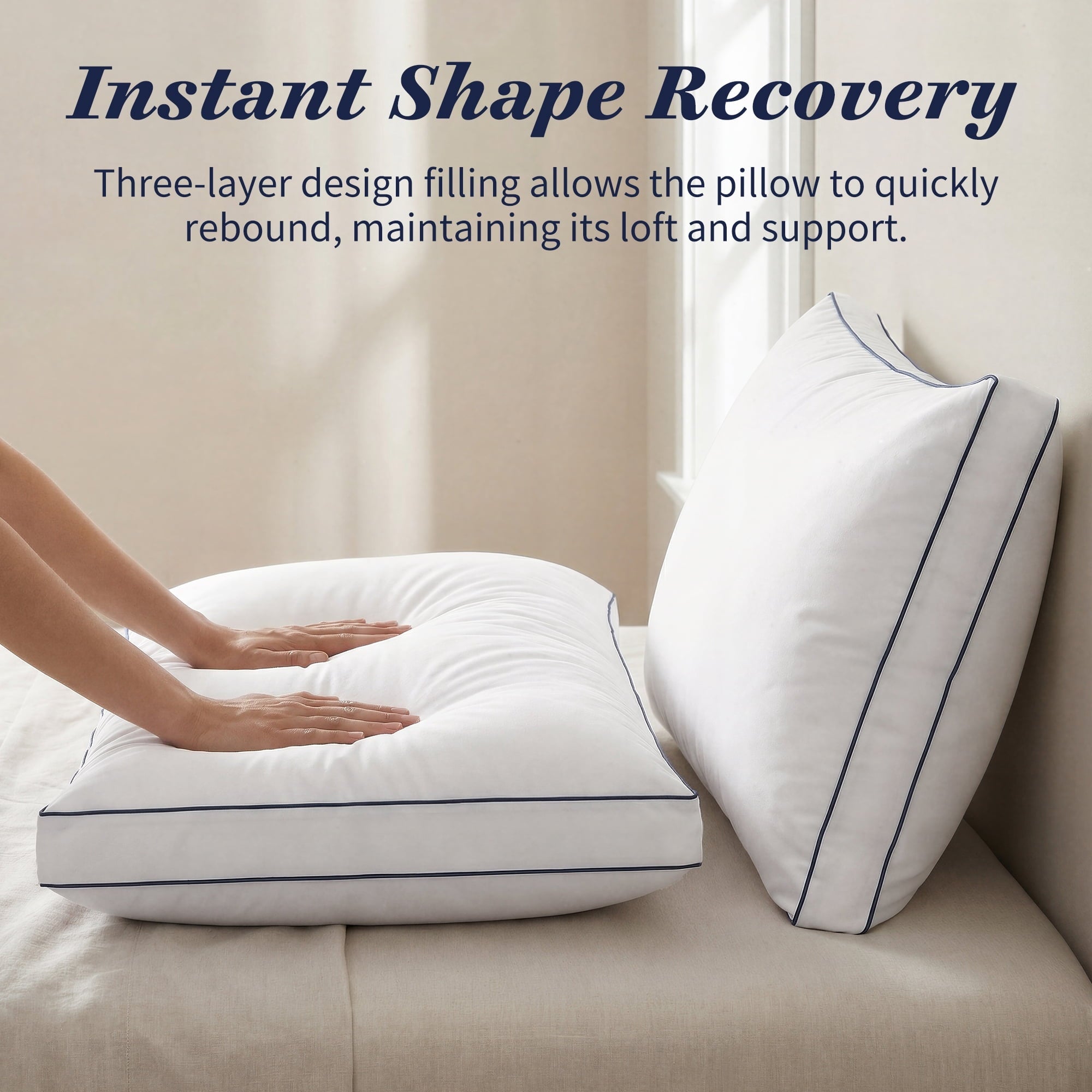 Fluffy Shredded for Queen Size 2 Pack, Duck Feather and Shredded Memory Foam Soft Luxury Hotel Collection - Orthopedic Shredded Foam Bed Pillow Set Detail