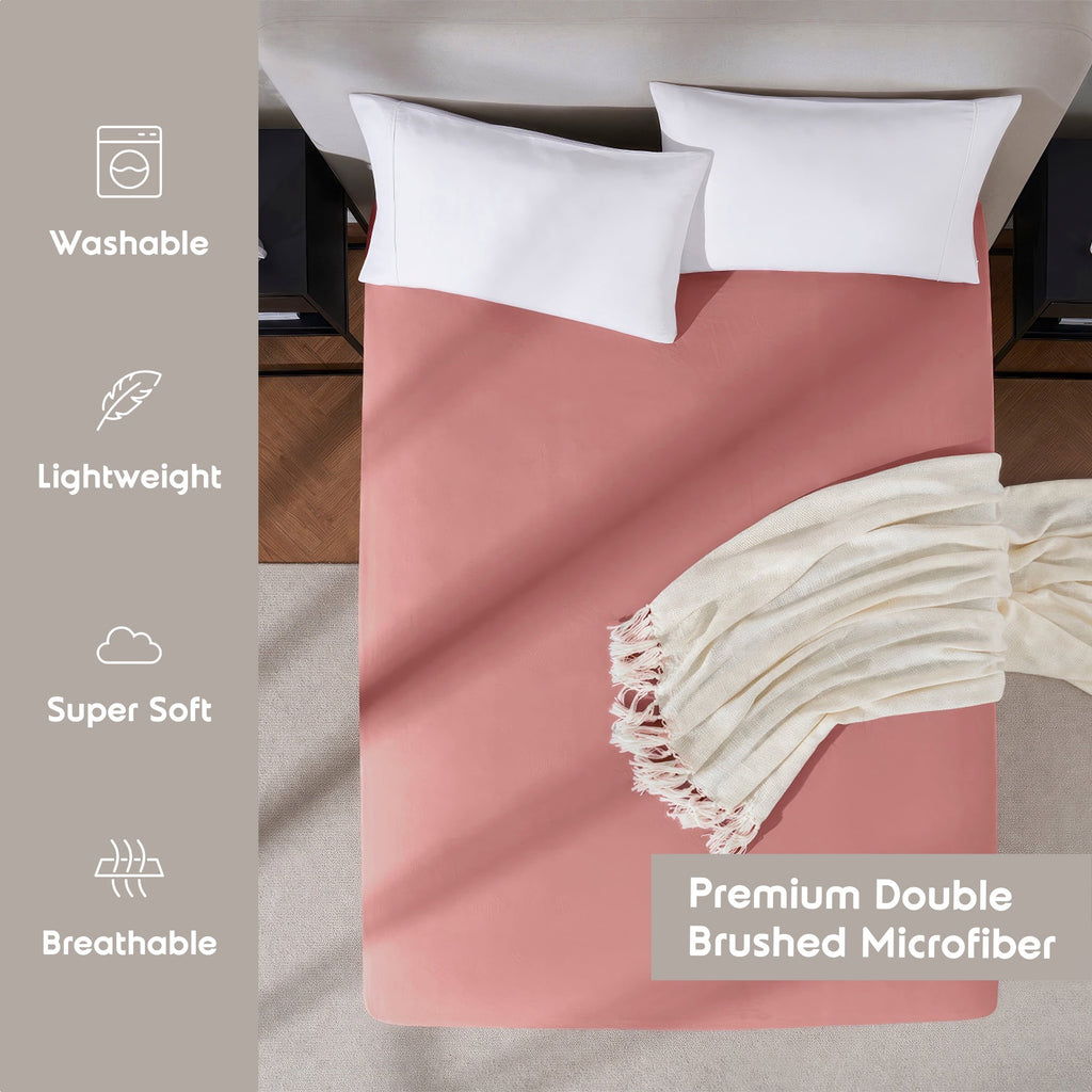 Cooling Sateen Extra Deep Pocket Twin XL Fitted Sheet Only, Fits 18" to 24" Mattress, Soft Microfiber Fitted Bed Sheet, Pink Clay - Breathable Egyptian Cotton Flat & Fitted Sheets Detail