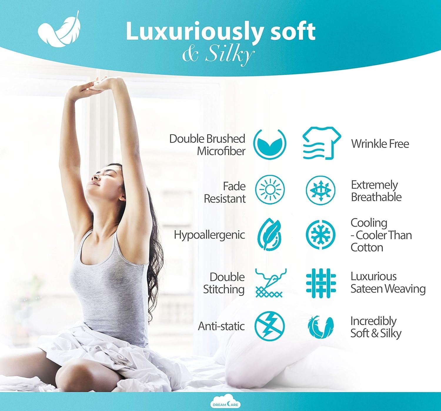 Ultra-Soft Set, Soft Microfiber 4 Piece Hotel Luxury Bed s with Deep Pockets, Embroidered Pillow Cases, Side Storage Pocket Fitt... - Premium Ultra-Soft Pillowcase Pair for Sleeping Detail
