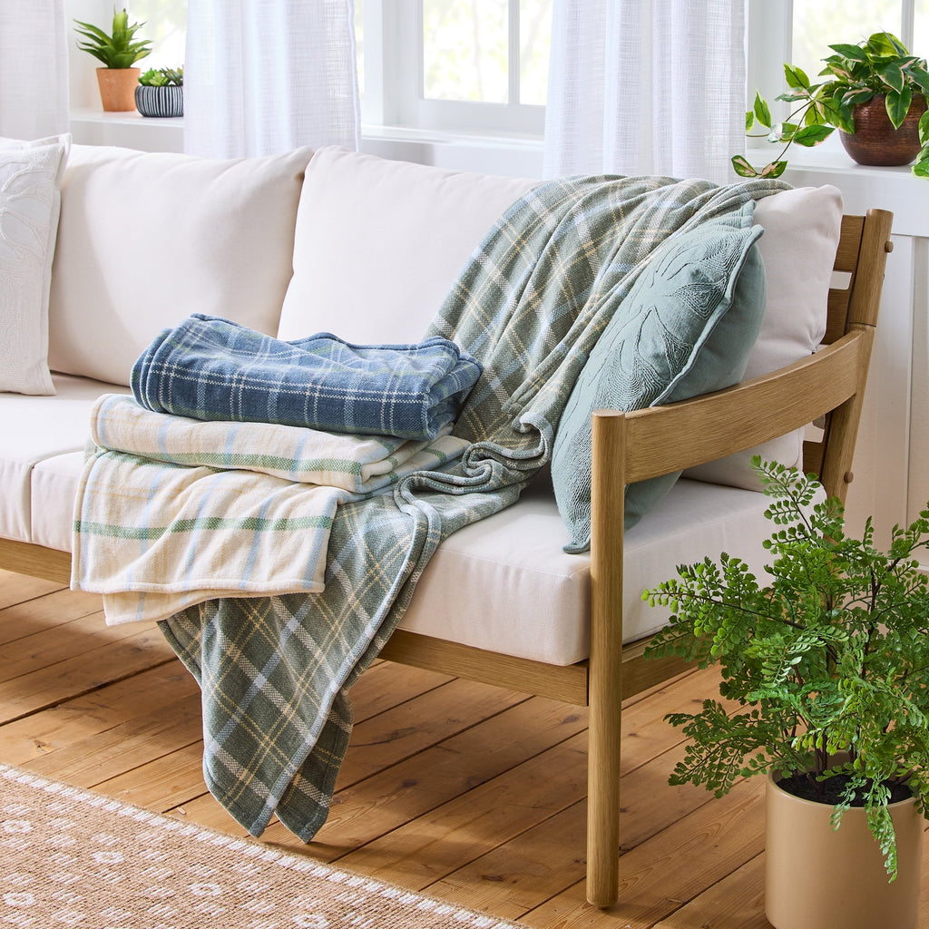 Decorative Knitted Woven Chenille Plaid Throw Blanket, Green River , 50x72 Inches - Luxury Knitted Decorative Throw Blanket with Fringes Detail
