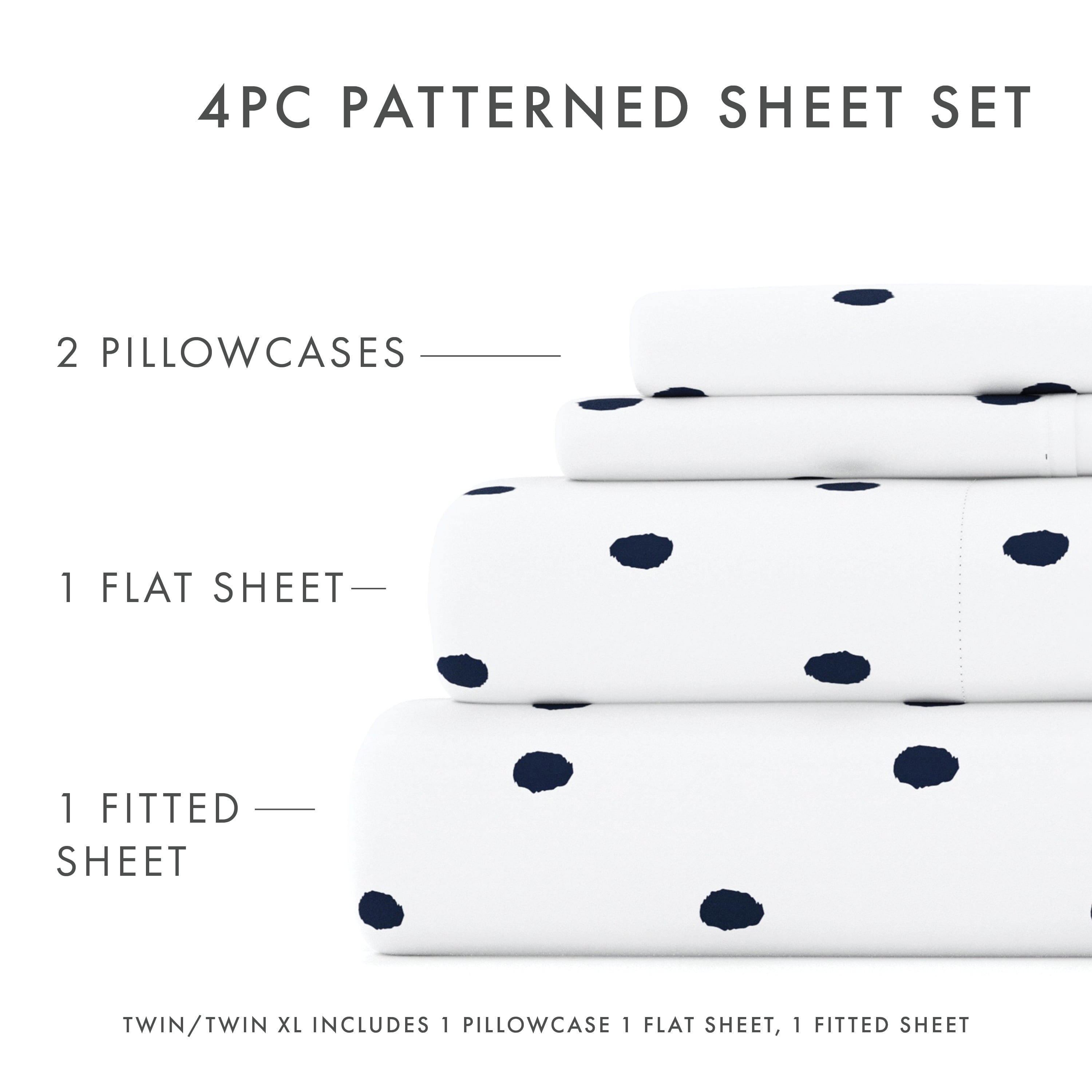 Premium Egyptian Cotton 4 Piece Pattern Microfiber Bed Sheets Set, Navy Dots, California King - Luxury Bed Sheet Set with Deep Pockets Detail