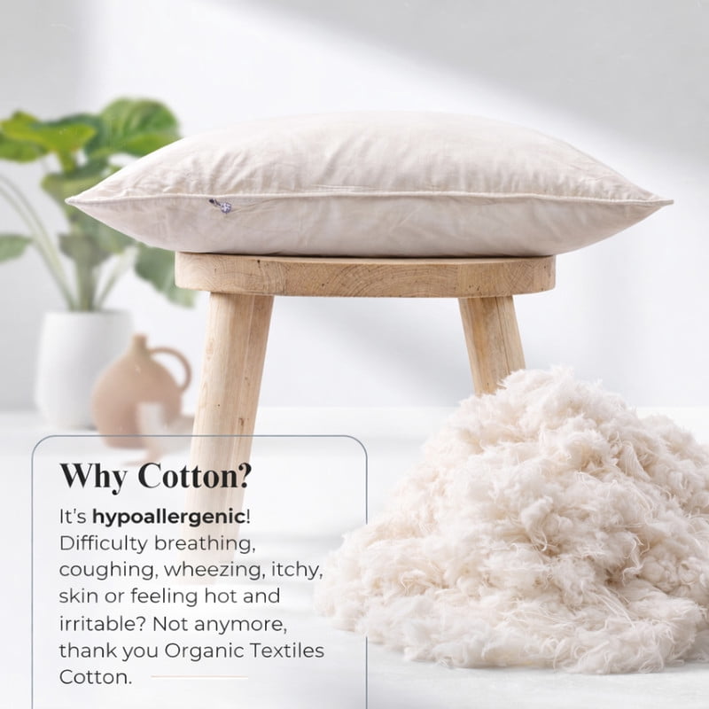 Decorative Plump 100% Organic Cotton Pillow with Organic Cotton Cover - GOTS CERTIFIED - Adjustable Loft, Head Neck Pain Relief, Back ... - Decorative Throw Pillow Cushion for Sofa & Bed Detail
