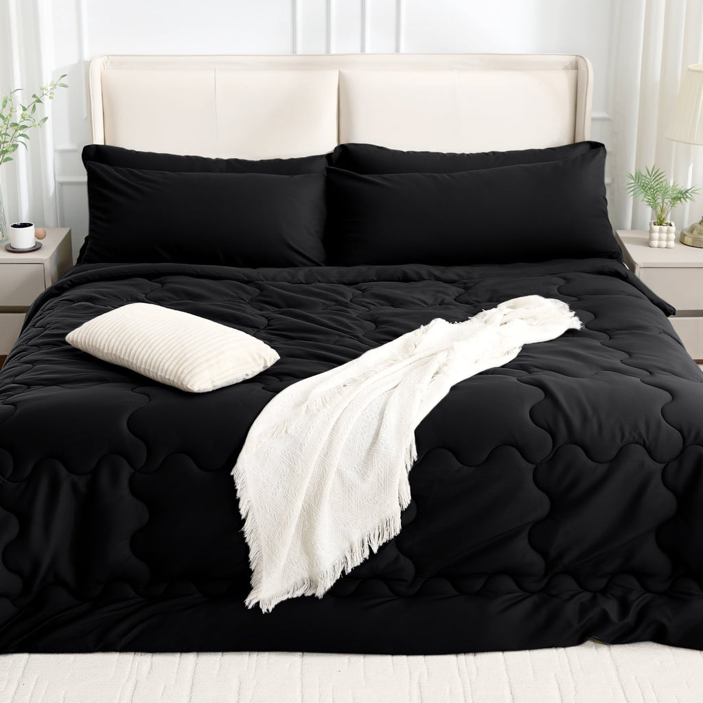 All-Season 7 Pieces Comforter Set Full，Bed in A bag，All Seasons Bedding sets with Comforter,Fitted Sheet,Flat Sheet,Pillowcases ... - Luxurious Quilted Duvet Cover Set Detail