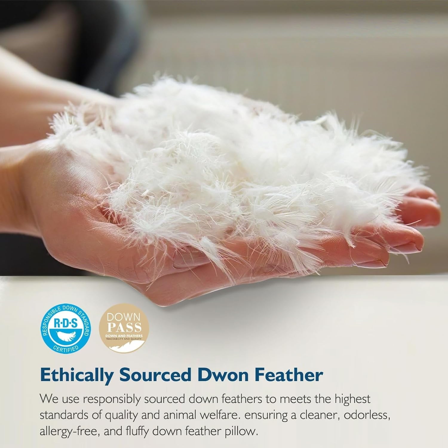 Ergonomic Memory Foam Hypoallergenic 3‑Chamber Goose Feather Down Core Bed Pillows, Standard Size Set of 2, With Microfiber Surround, Soft-... - Decorative Throw Pillow Cushion for Sofa & Bed Detail