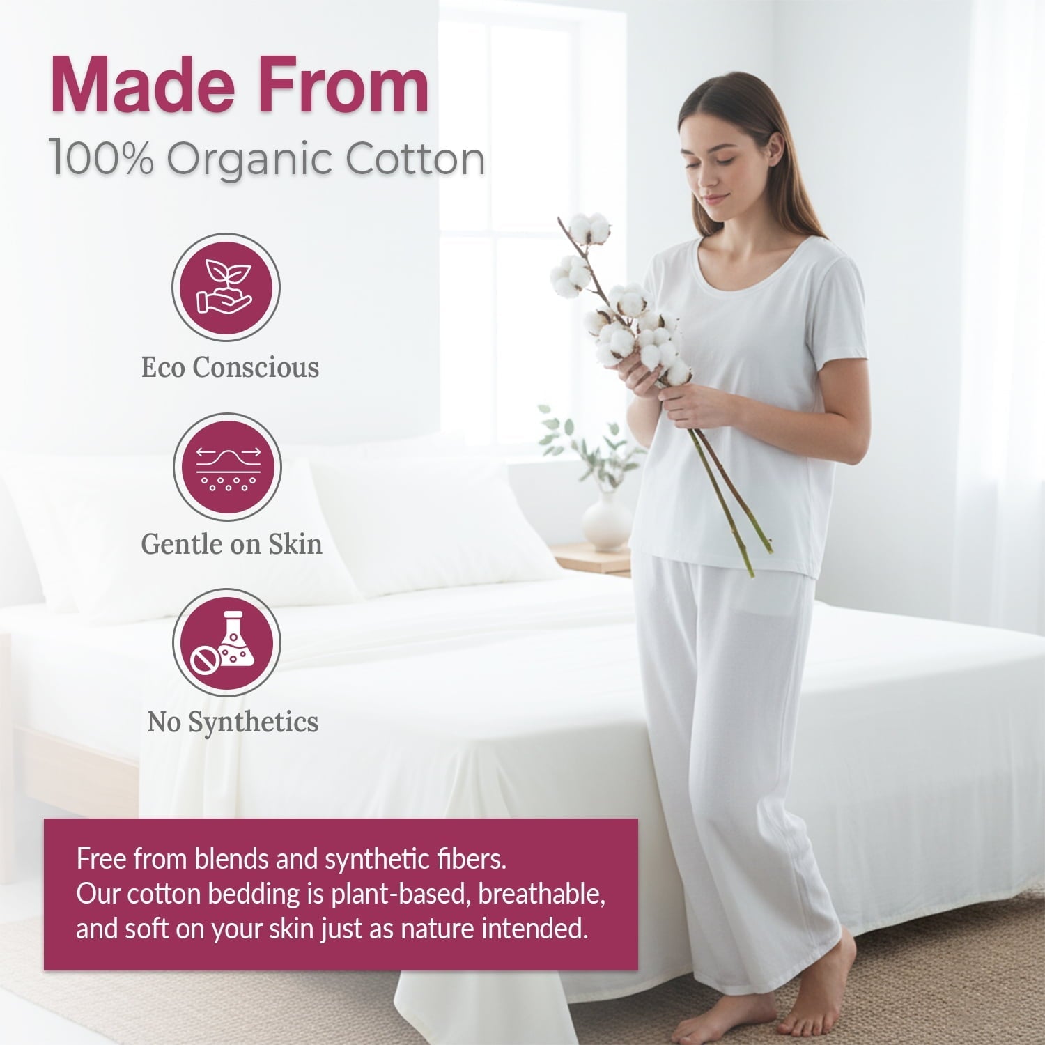 Wrinkle-Resistant 100% Organic Cotton Percale Flat Sheet Twin Size - 1 PC Flat Sheet, White - Crisp, Cool and Strong Bed Linen, Top She... - Luxury Bed Sheet Set with Deep Pockets Detail