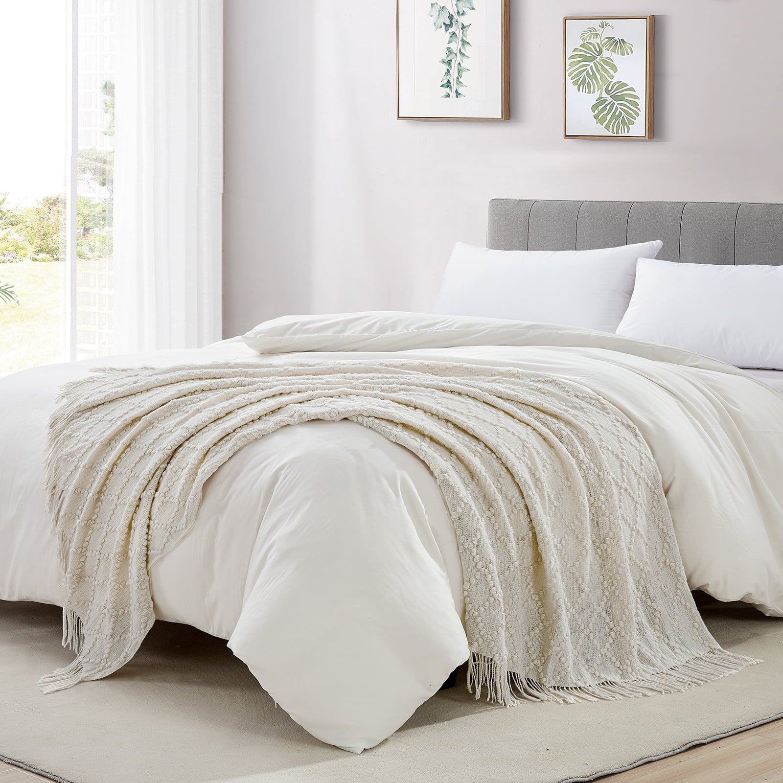 Cozy Fleece Texture Pure Color Soft Throw Blanket and Sofa Or Bed Knitted Decorative Blanket 50 x70 inches Jacquard Diamond Beige... - Lightweight Plush Warm Blanket for All Seasons Detail