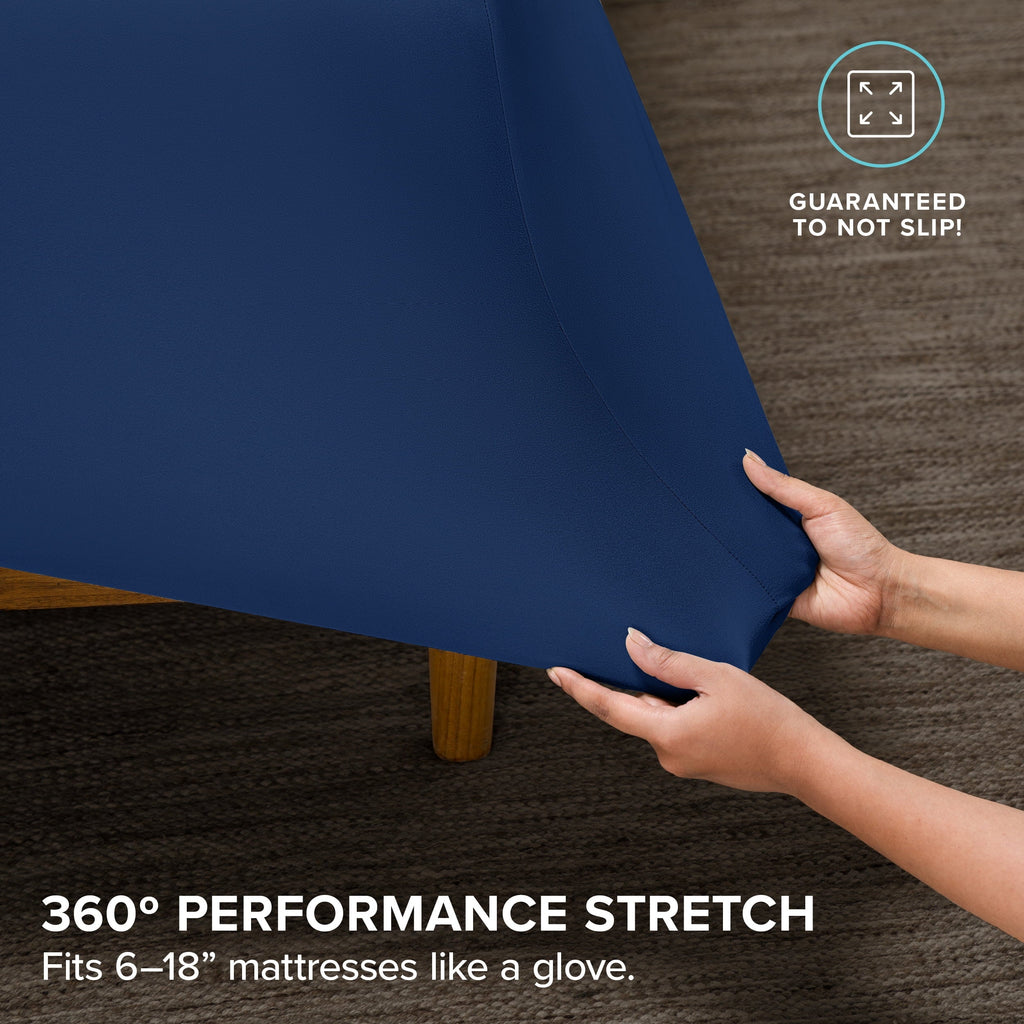 Cooling Sateen Cooling Performance Jersey Knit Stretch Sheet Set, Moisture-Wicking & Breathable, 4-Way Stretch Bed Sheets, Envelope ... - Luxury Bed Sheet Set with Deep Pockets Detail