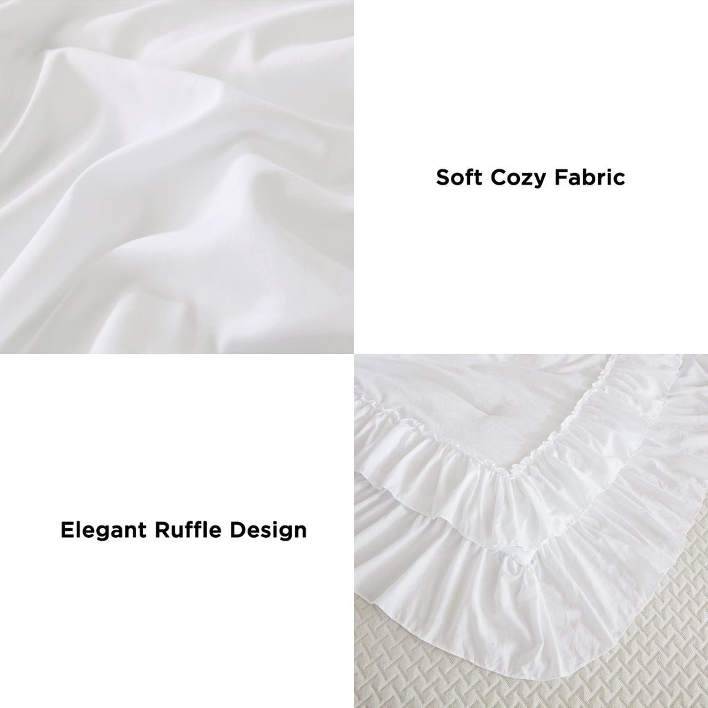 Hypoallergenic Cloud Queen Comforter Set White - 3 Pieces Soft Fluffy Ruffle Bedding Comforter Sets for Queen Bed, All Season Farmhouse Li... - Hypoallergenic Ultra-Fluffy Quilt for Winter Detail