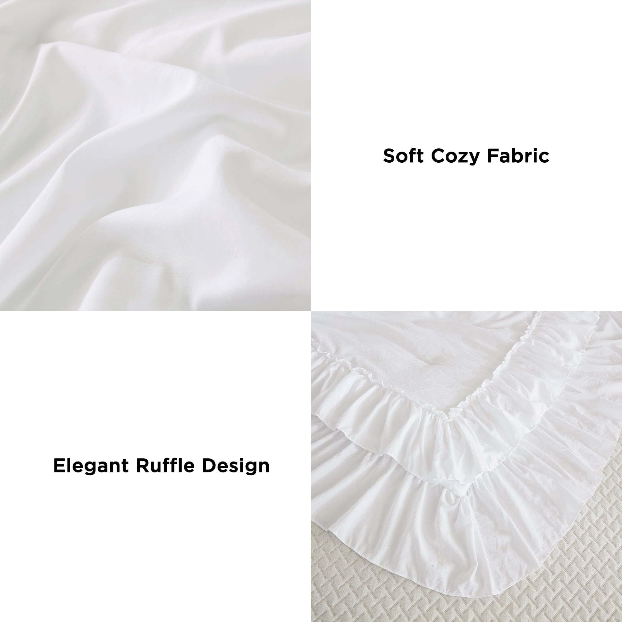 Hypoallergenic Cloud Queen Comforter Set White - 3 Pieces Soft Fluffy Ruffle Bedding Comforter Sets for Queen Bed, All Season Farmhouse Li... - Hypoallergenic Ultra-Fluffy Quilt for Winter Detail