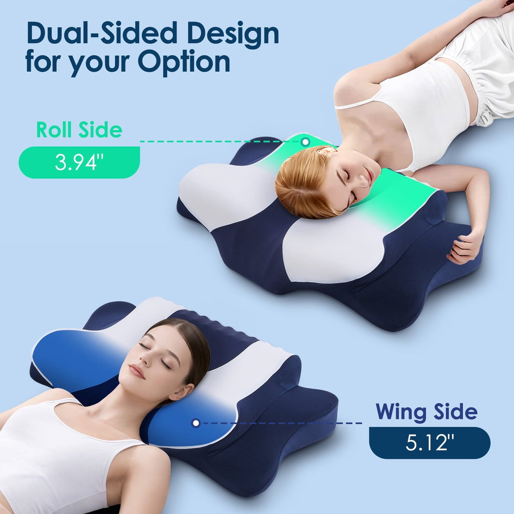 Fluffy Shredded Cervical Neck Pillow for Pain Relief Sleeping, Memory Foam Pillow Neck Pillow Bed Pillow with Pillowcase for Side Bac... - Decorative Throw Pillow Cushion for Sofa & Bed Detail