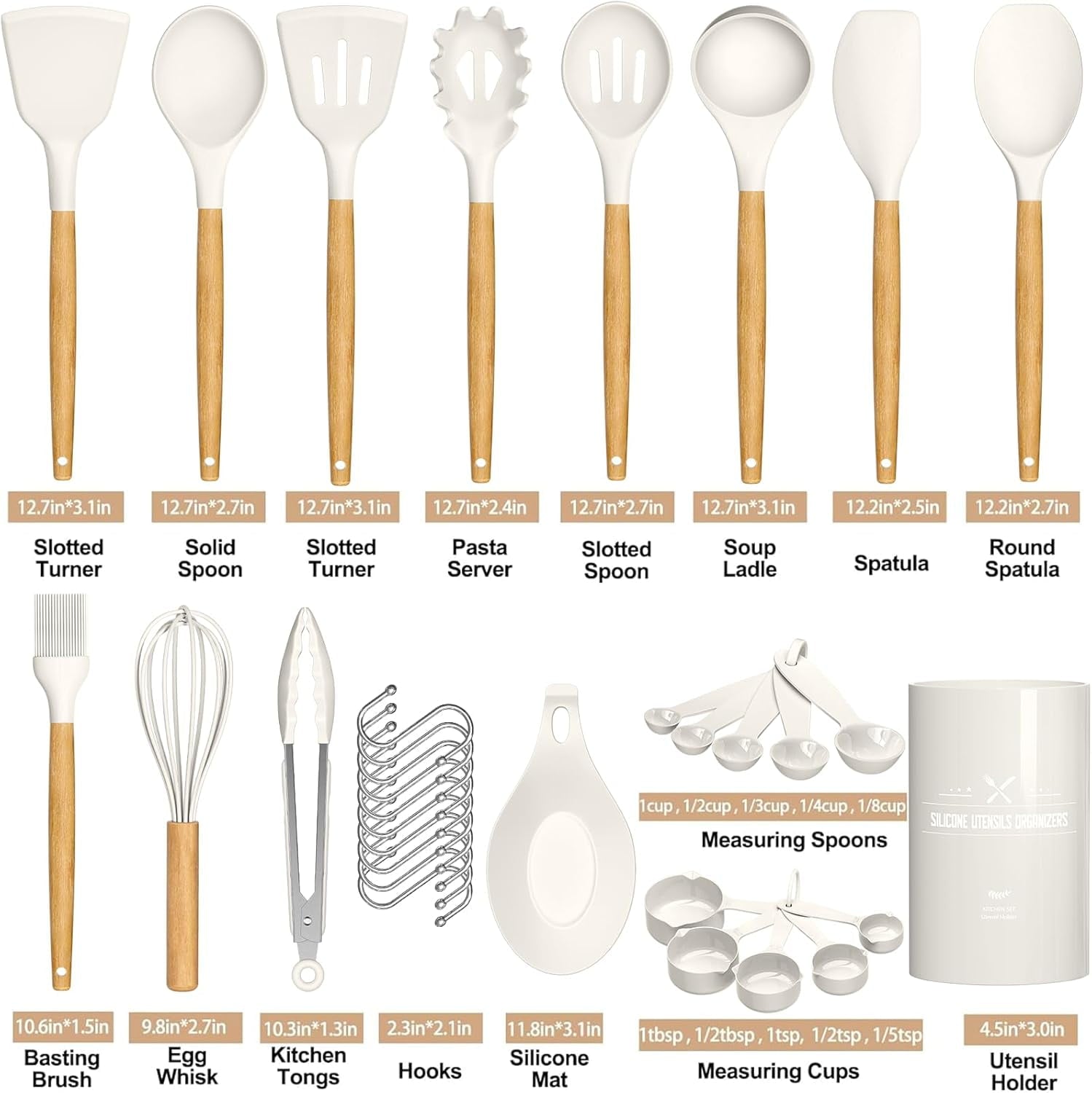 High-Precision Kitchen Cooking Utensils Set, 33 pcs Non-stick Silicone Cooking Kitchen Utensils Spatula Set with Holder, Wooden Hand... - High-Precision Culinary Tool for Baking & Cooking Detail
