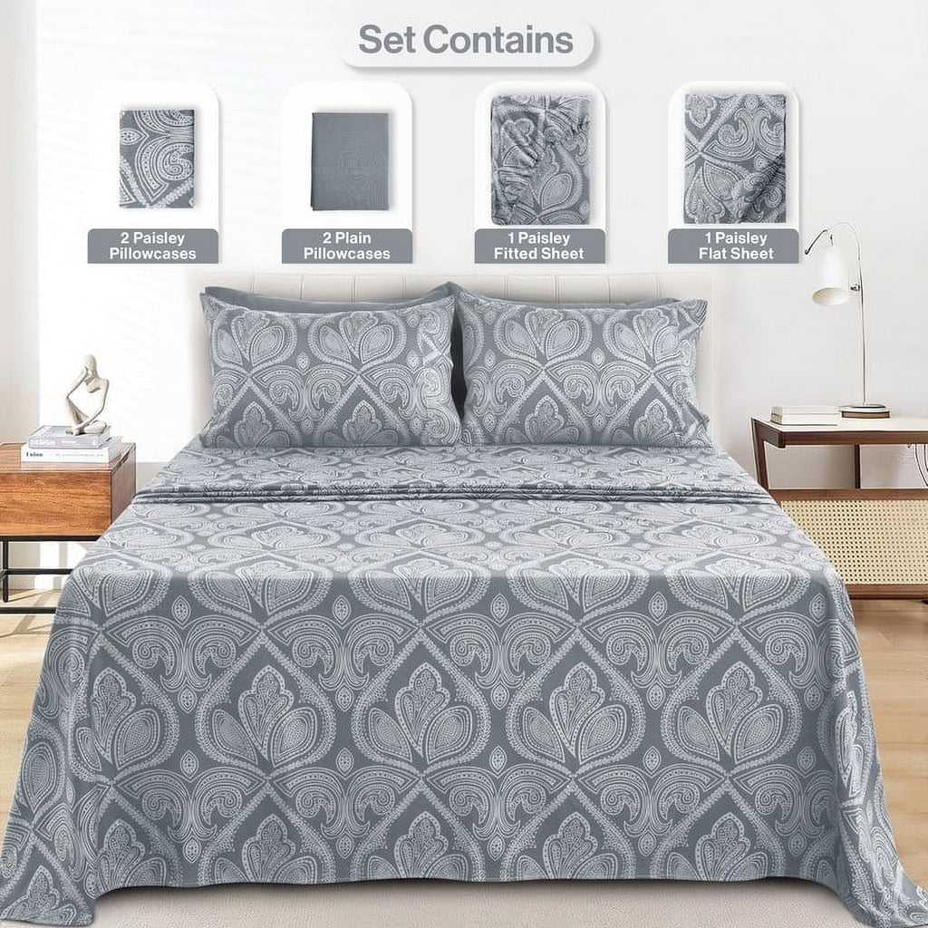 Wrinkle-Resistant 6-Piece Bed Sheet Set, Deep Pocket Queen Sheets Up to 16 Inch, 1 Flat Sheet , 1 Fitted Sheet & 4 Pillowcases (Queen, ... - Luxury Bed Sheet Set with Deep Pockets Detail