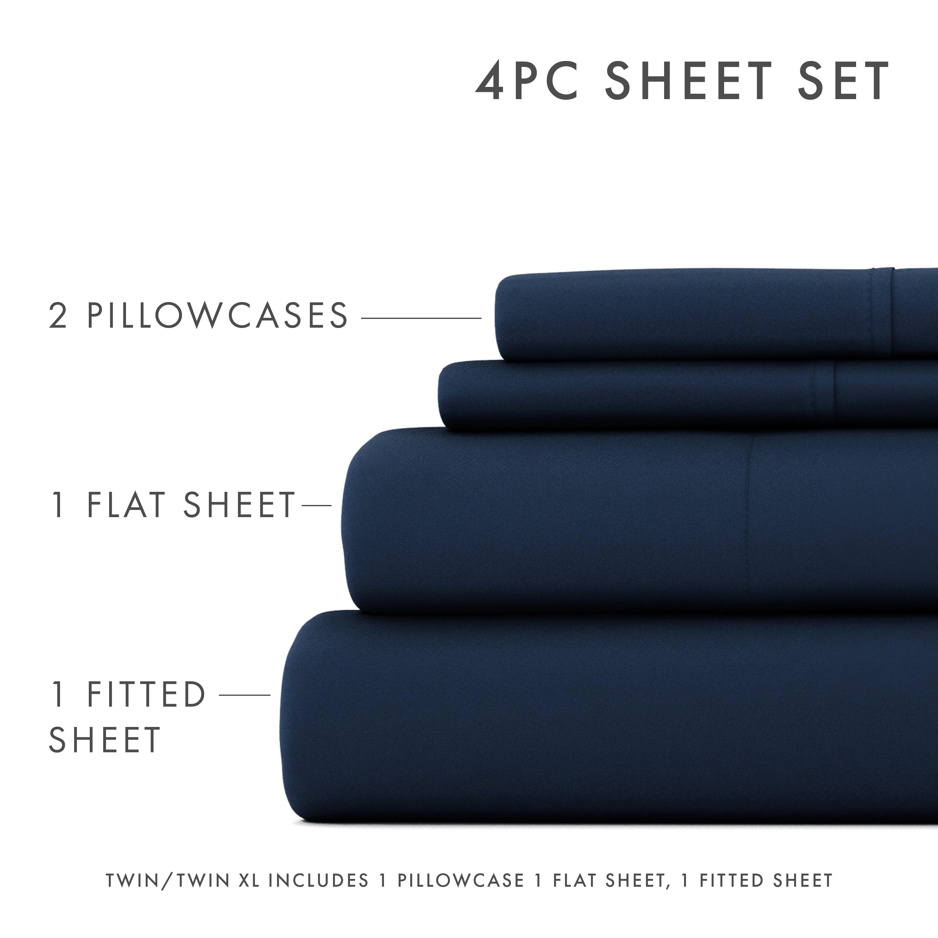 Breathable Luxury 4 Piece Solid Microfiber Bed Sheet Set, Navy, Queen - Breathable Egyptian Cotton Flat & Fitted Sheets Detail
