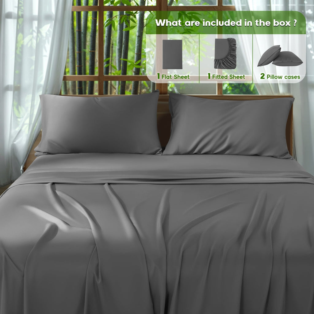 Premium Egyptian Cotton Luxury Bamboo Bed Sheet Set - Deep Pockets - 4 Piece, Queen, Dark Gray - Cooling Hotel Quality Bedding Sheets and Pillowcases Detail