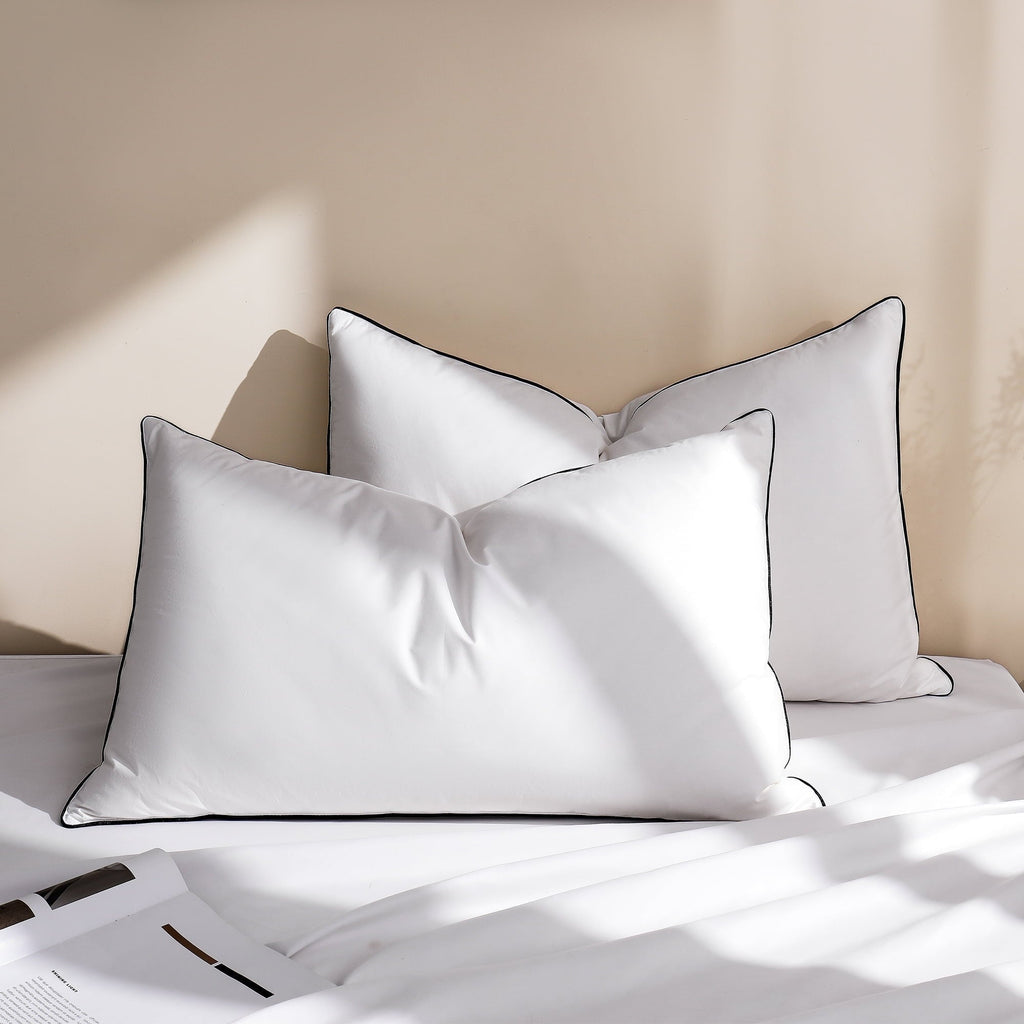 Ergonomic Memory Foam Feather Down Pillows Set of 2, Medium Firm Hotel Bed Pillow 2 Pack, Queen Size, 20 x 30 in. - Hotel Quality Plush Sleeping Pillows Detail