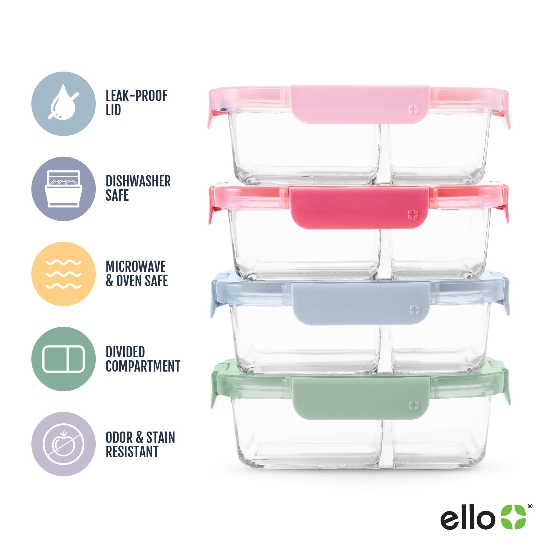 Playful Geometric 8pc 3.4 Cup Divided Glass Meal Prep Set - Deliciously Soft Cupcake Sensory Glob Detail