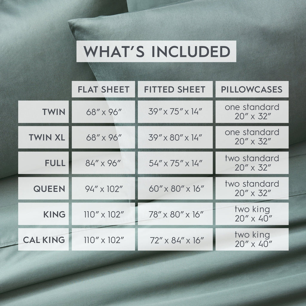 Breathable Luxury 4-Piece 300 Thread Count Green Ash Cotton Sateen Bed Sheet Set, Cali King - Cooling Hotel Quality Bedding Sheets and Pillowcases Detail