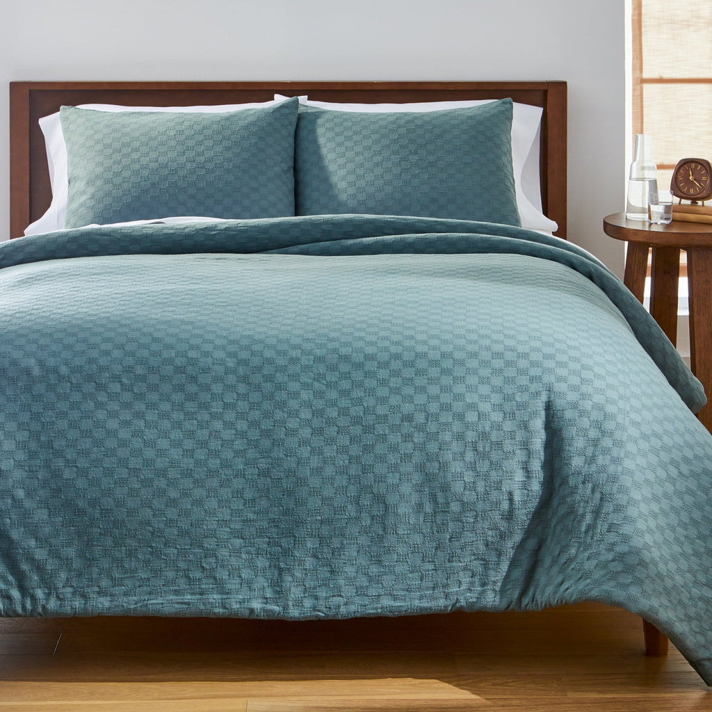 Hypoallergenic Cloud Full/Queen Comforter Set, All-Season, 3-Piece, Nimbus Blue Block Weave - Cloud-Like Soft Lightweight Bed Comforter - Default Title