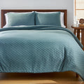 Hypoallergenic Cloud Full/Queen Comforter Set, All-Season, 3-Piece, Nimbus Blue Block Weave - Cloud-Like Soft Lightweight Bed Comforter - Default Title