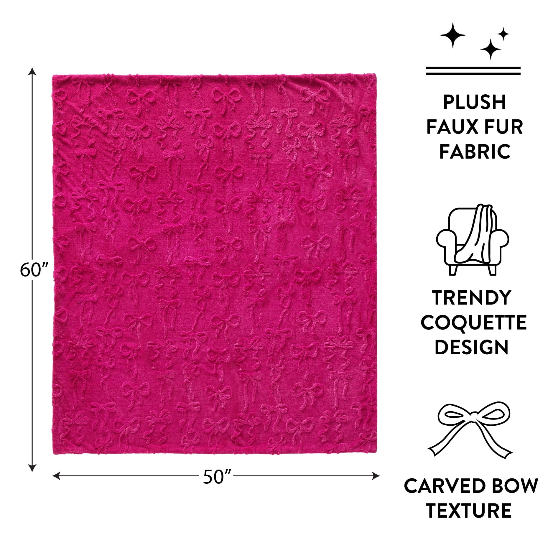 Cozy Fleece Gen Z 50" x 60"Carved Bow Faux Fur Throw - Luxury Knitted Decorative Throw Blanket with Fringes Detail