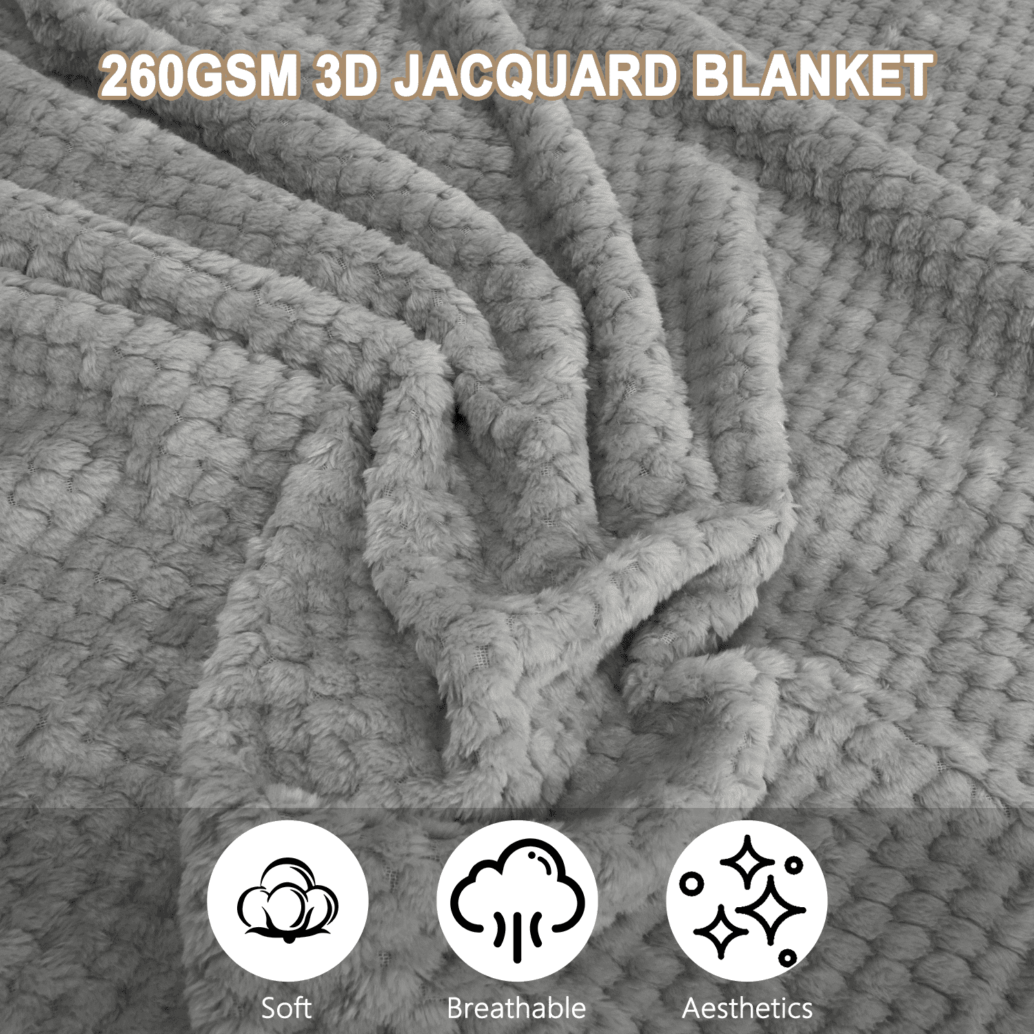 Reversible Sherpa Throw Blanket, Decorative Throws with Waffle Wave Design, Super Soft Plush Fuzzy Blankets , Luxury Lightweight and Br... - Luxury Knitted Decorative Throw Blanket with Fringes Detail