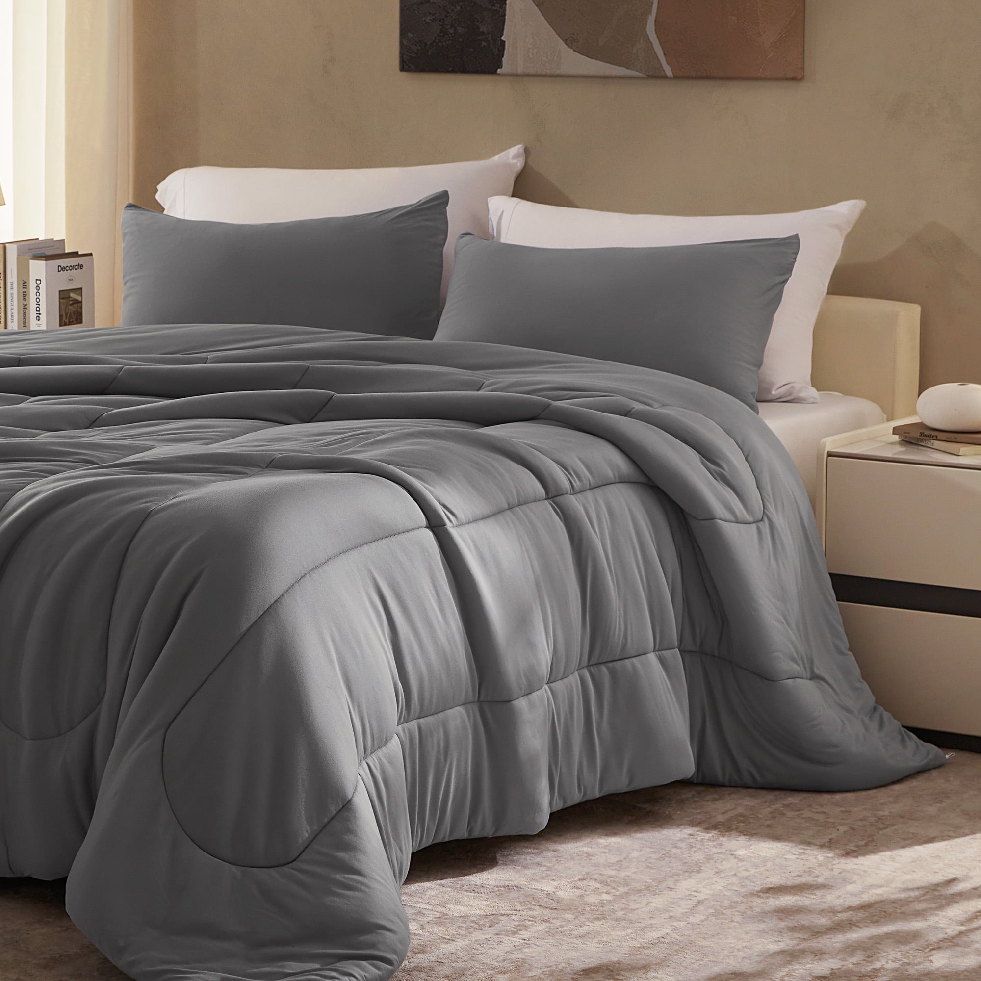 Fluffy Down Alternative 3 Pieces Jersey Knit Bedding Sets with 1 Comforter and 2 Pillow Shams, Soft and Breathable Comforter Set with Women, ... - All-Season Down Alternative Comforter Insert Detail