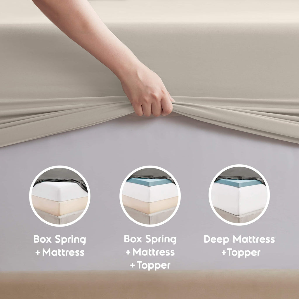 Breathable Luxury Extra Deep Pocket Queen Sheets set, Fits 18"-24" Mattress, 6 Piece Soft Microfiber Bed Sheet Sets, Linen - Breathable Egyptian Cotton Flat & Fitted Sheets Detail