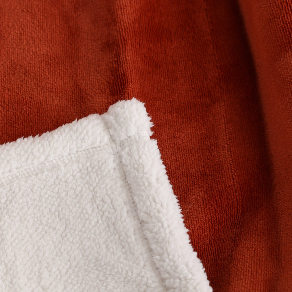 Reversible Sherpa Reversible Printed Velvet Plush and Hampshire Faux Shearling Soft Throw Blanket, Standard Size, Auburn Sun - Luxury Knitted Decorative Throw Blanket with Fringes Detail