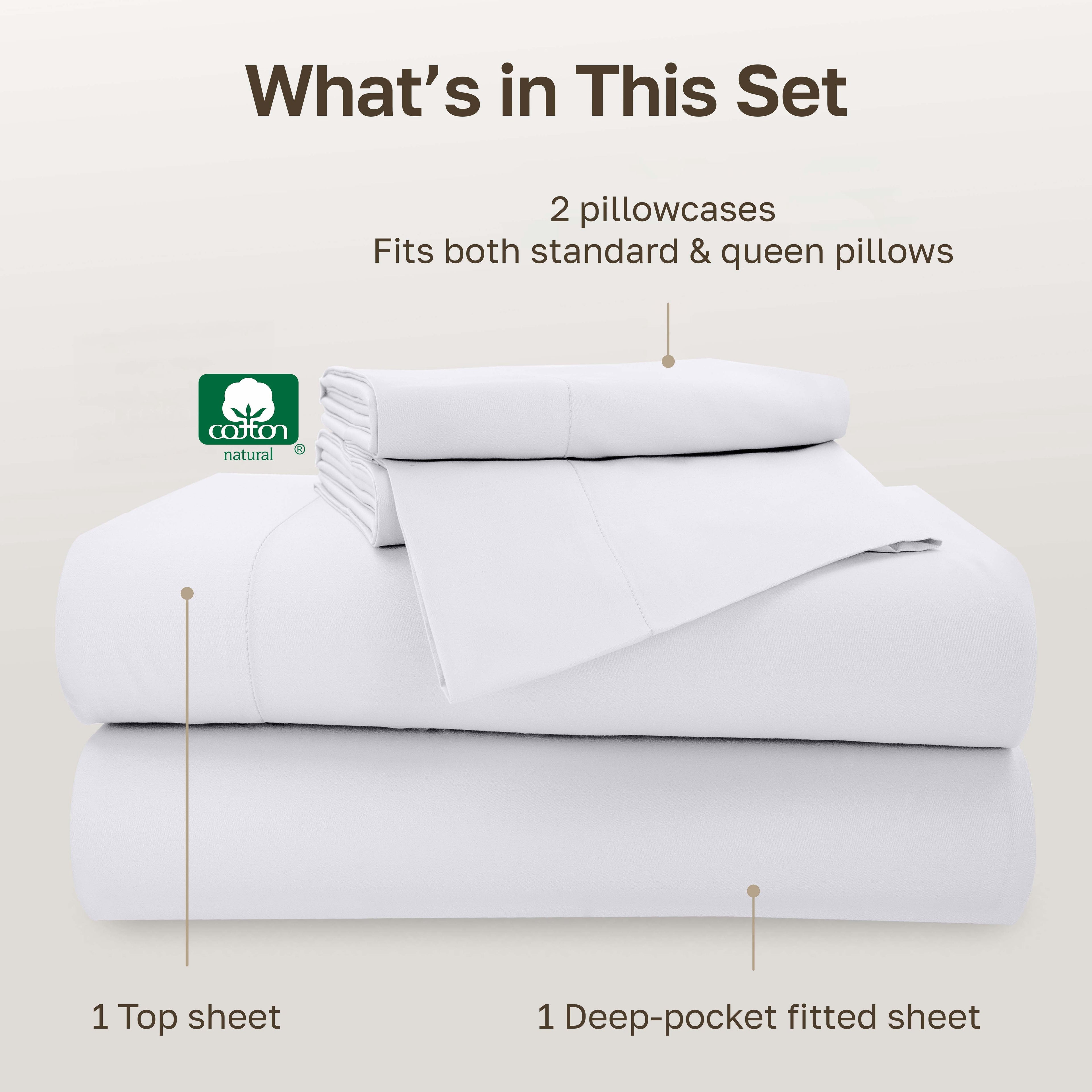 Premium Egyptian Cotton 500-Thread-Count 100% Cotton Sheet White Queen-Sheets Set, 4-Piece Extra Long-Staple Combed Cotton Bedding Sheets for... - Luxury Bed Sheet Set with Deep Pockets Detail
