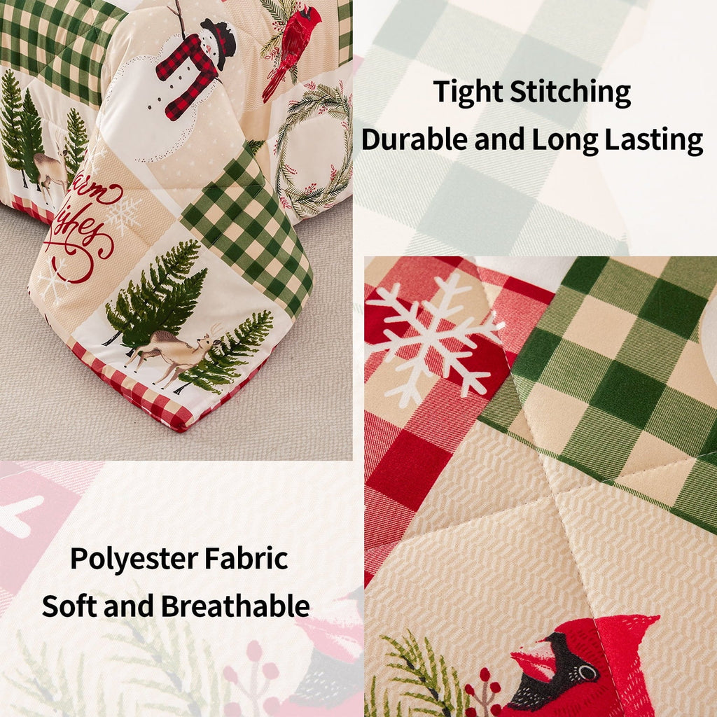 Fluffy Down Alternative 3 Pcs Christmas Comforter Set, Bed in a Bag Wreath Snowman Queen/Full Size Xmas Bedding Set Fitted Pillowcases for Adult - Cloud-Like Soft Lightweight Bed Comforter Detail