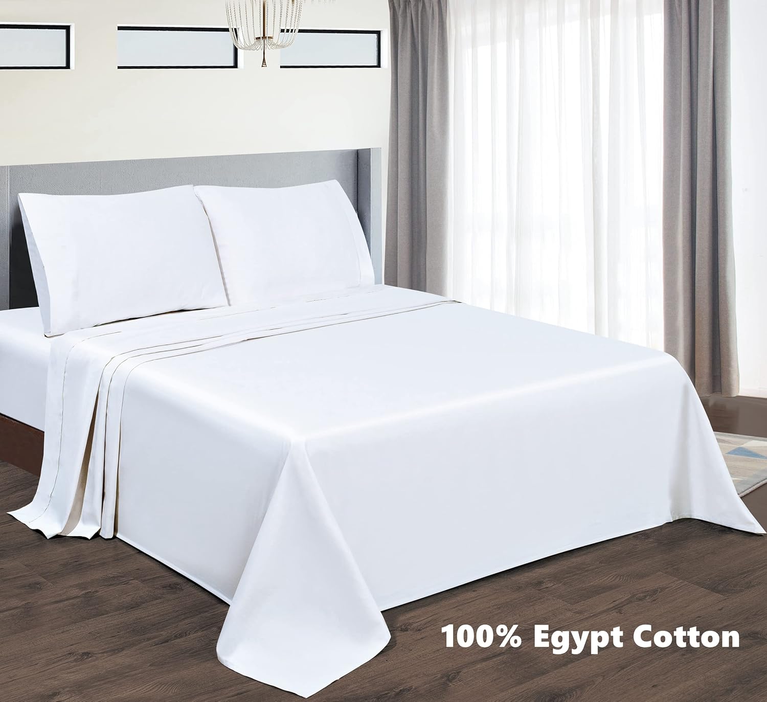 Cooling Sateen Bed Sheets Set 4 Pieces, 600 TC 100% Egyptian Cotton Bed Sheets, Breathable, Soft & Silky Sateen Weave Fits Mattress ... - Luxury Bed Sheet Set with Deep Pockets Detail
