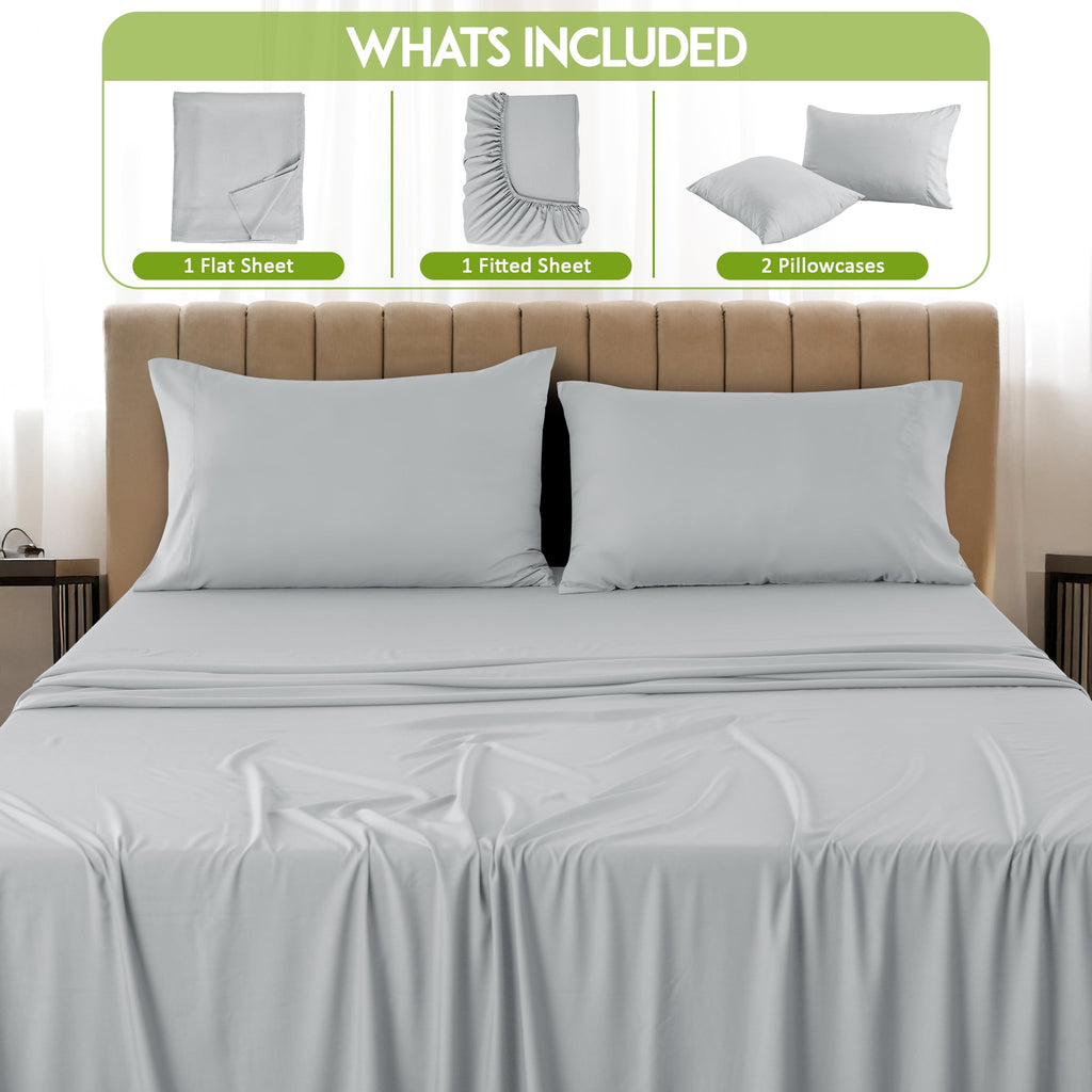 Wrinkle-Resistant Rayon - 4 Piece Cooling Bed Sheets Set, Gray - Luxury Bed Sheet Set with Deep Pockets Detail