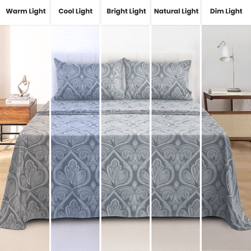 Premium Egyptian Cotton Lux Decor 4 Piece Queen Sheet Set, Brushed Microfiber Paisley Printed Bed Sheet Set with up to 16" Deep Pocket Fitted... - Cooling Hotel Quality Bedding Sheets and Pillowcases Detail