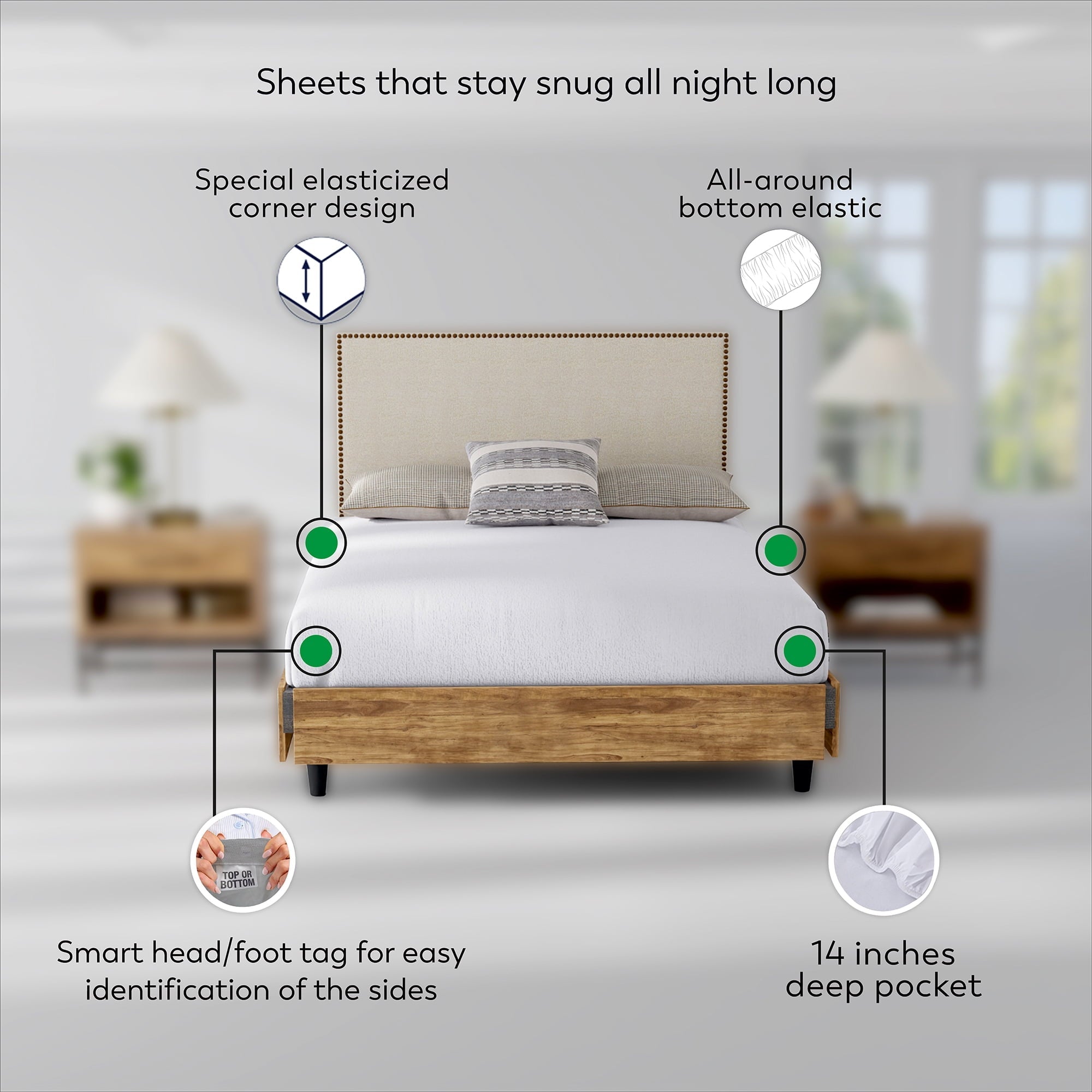 Ultra-Soft Soft Finish Microfiber Percale Queen Bed Sheet Set – 4-Piece Lightweight, Wrinkle-Resistant, Quick-Dry, Light Gray - Breathable Egyptian Cotton Flat & Fitted Sheets Detail