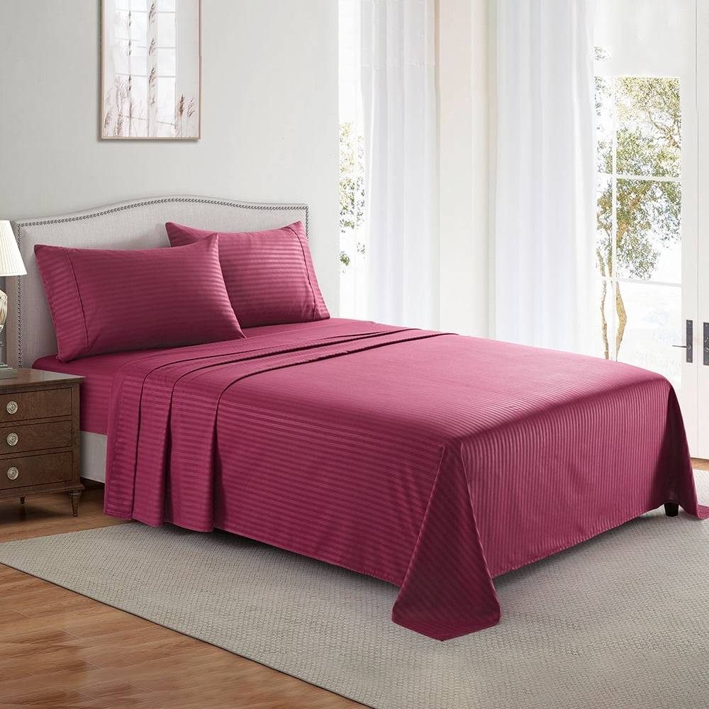 Premium Egyptian Cotton Bedding Set with Flat Sheet, Fitted Bed Sheet & Pillowcases, Full Burgundy - Breathable Egyptian Cotton Flat & Fitted Sheets Detail