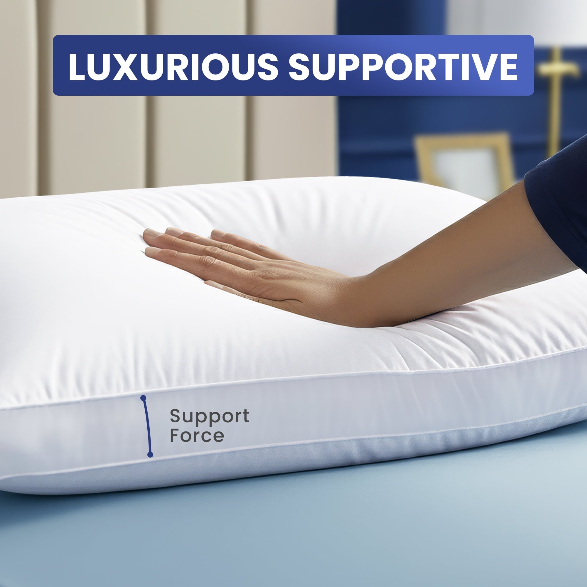 Ergonomic Memory Foam Queen Bed Pillow, 26"L x 18" W, Set of 2, Soft and High-Quality, Gusseted Pillow for All Sleep Positions (White) - Ergonomic Memory Foam Pillow for Neck Pain Support Detail