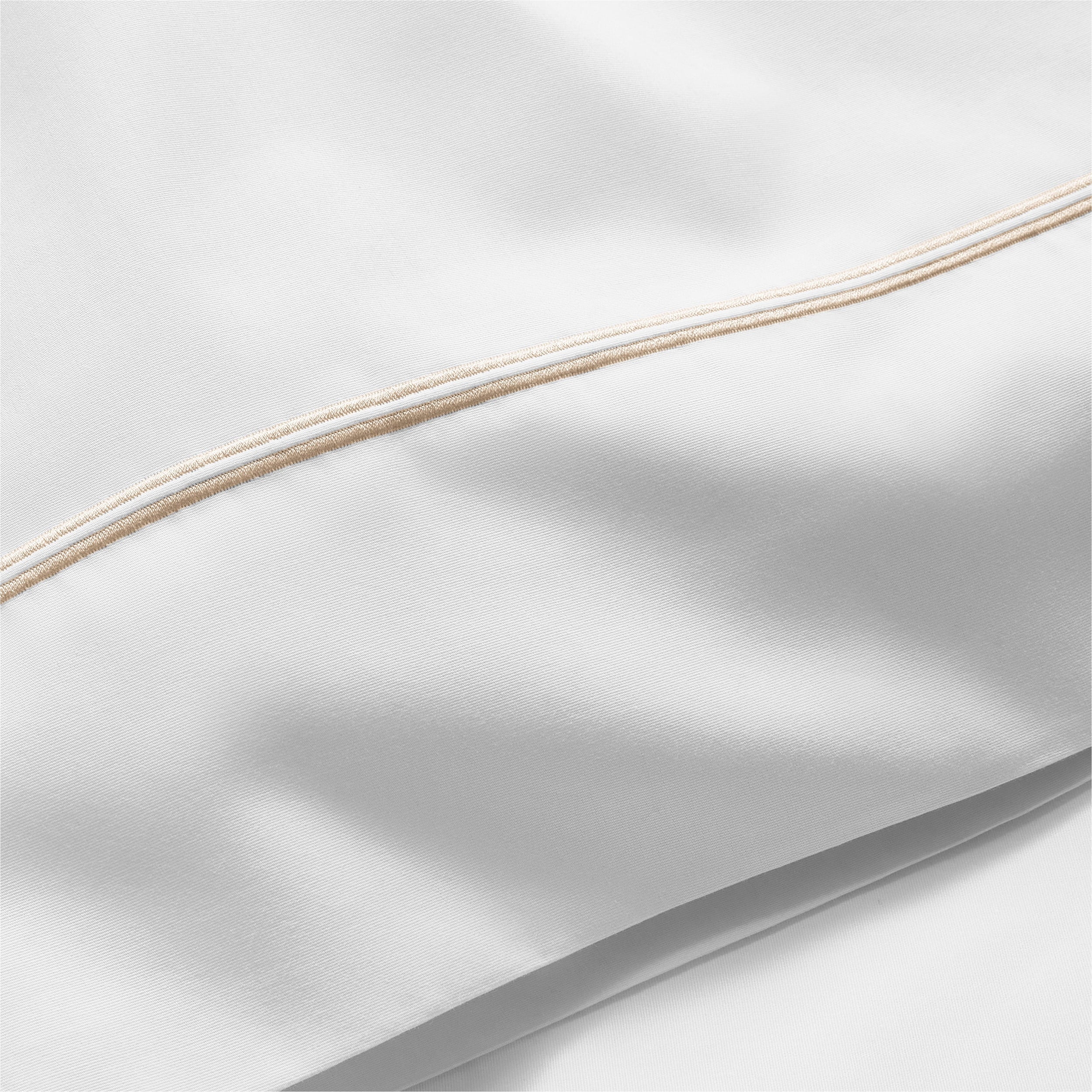 Wrinkle-Resistant 4-Piece 300 Thread Count White Pima Cotton Bed Sheet Set with Tan Hem, Full , Adult/Teen - Breathable Egyptian Cotton Flat & Fitted Sheets Detail