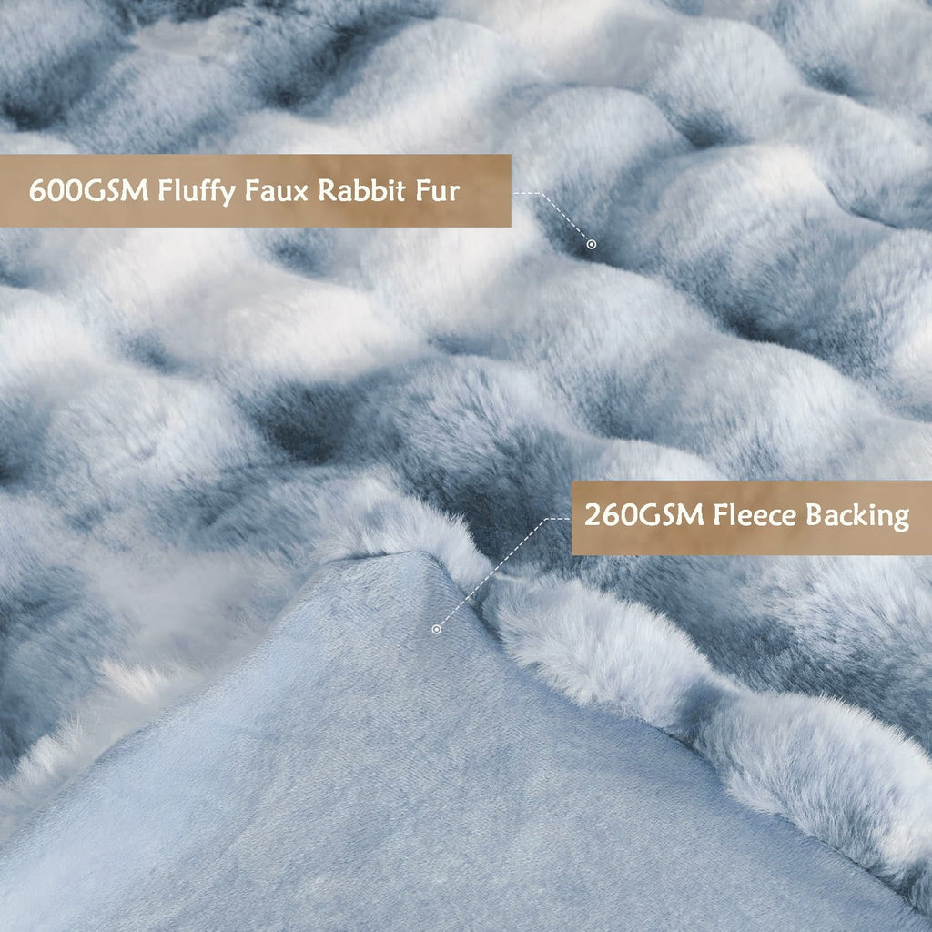 Cozy Fleece Faux Fur Blanket Fluffy Luxury Throw Blanket Plush Fuzzy Blanket for Couch Bed 50×60 Inches Tie-dyed Blue - Luxury Knitted Decorative Throw Blanket with Fringes Detail
